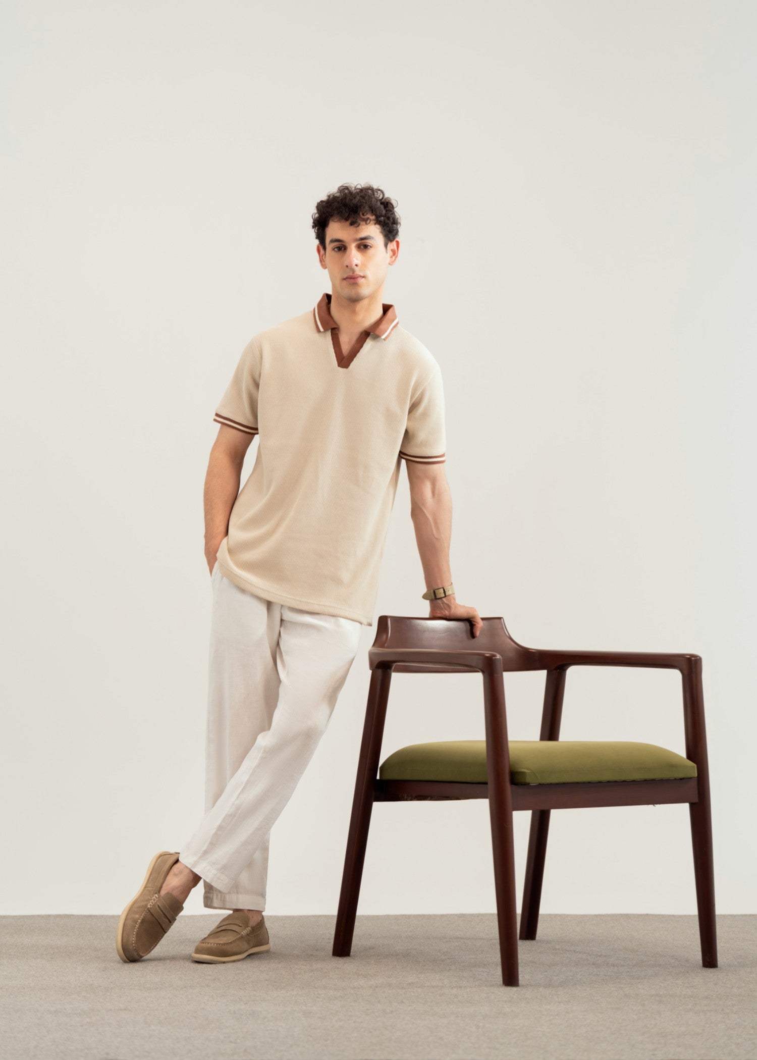 cotton pique Polo Shirt in Beige by MINT By Muraqsh