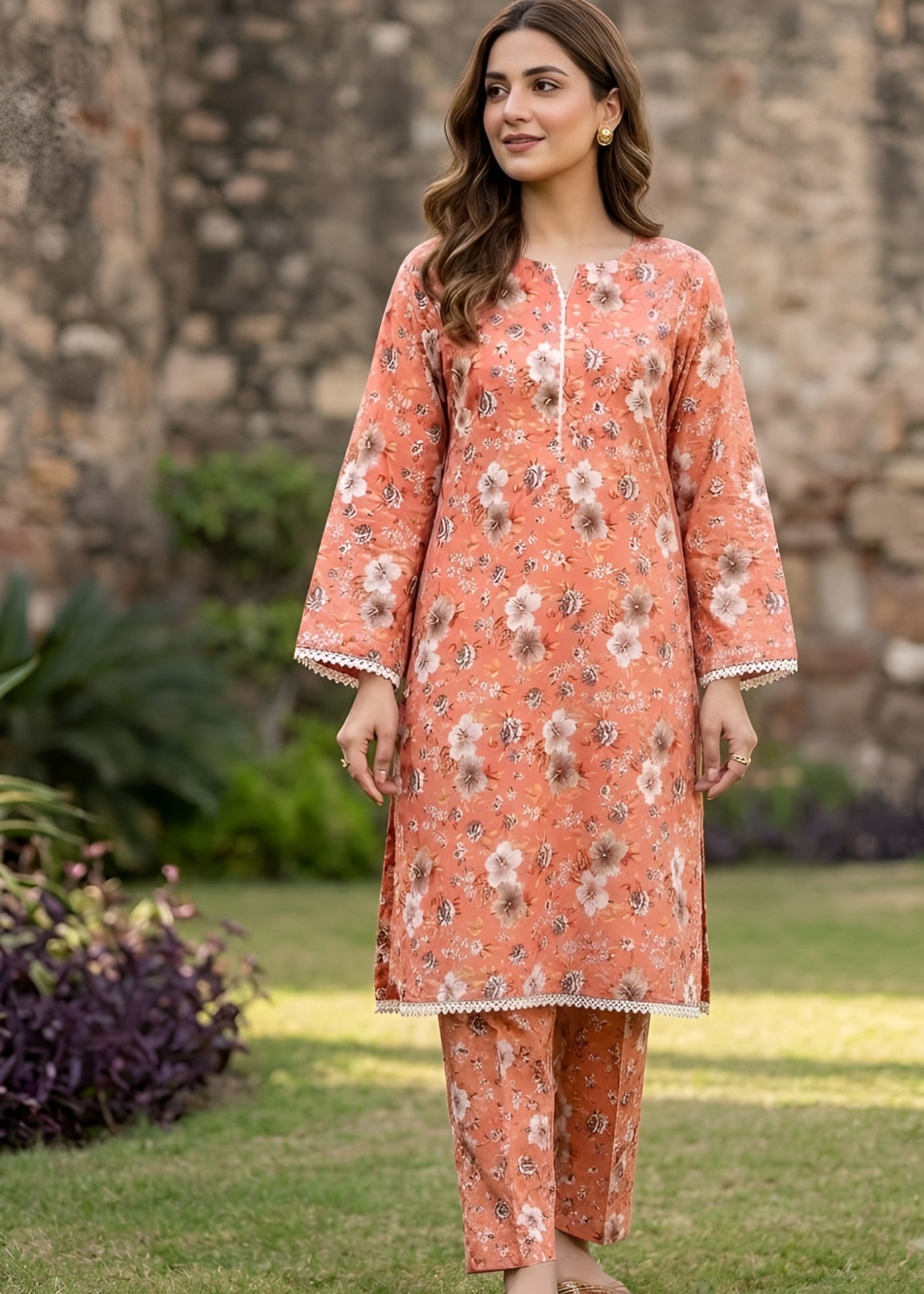cotton Co Ord Sets in Peach orange