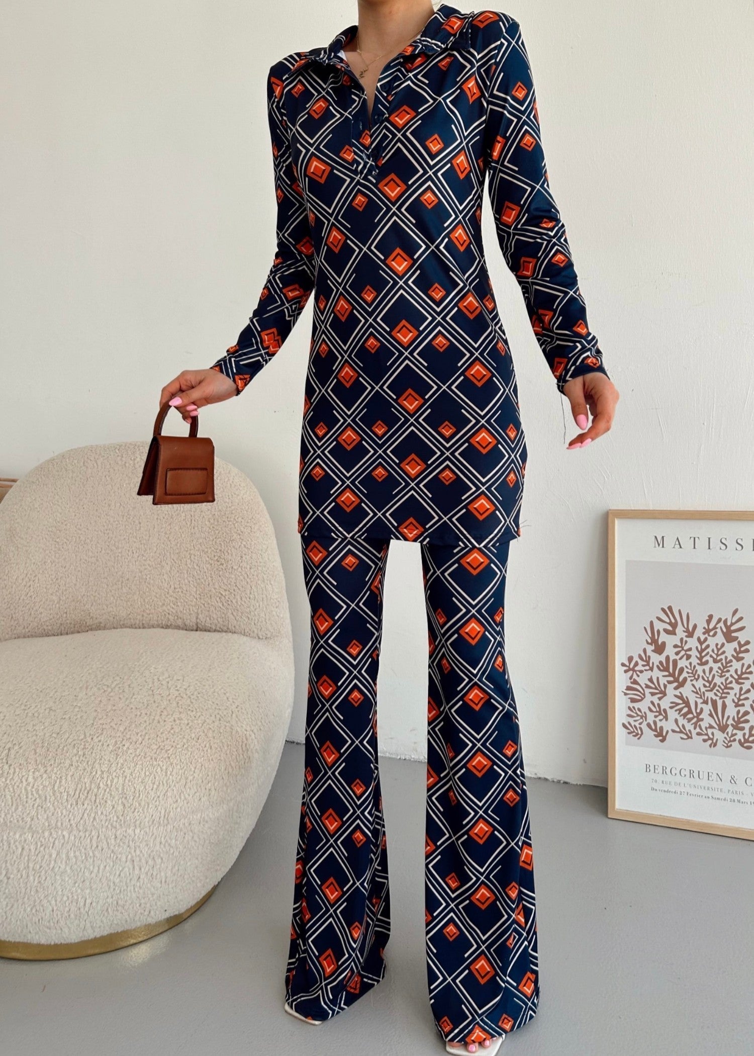 polyester-silk blend Co Ord Sets in Dark blue