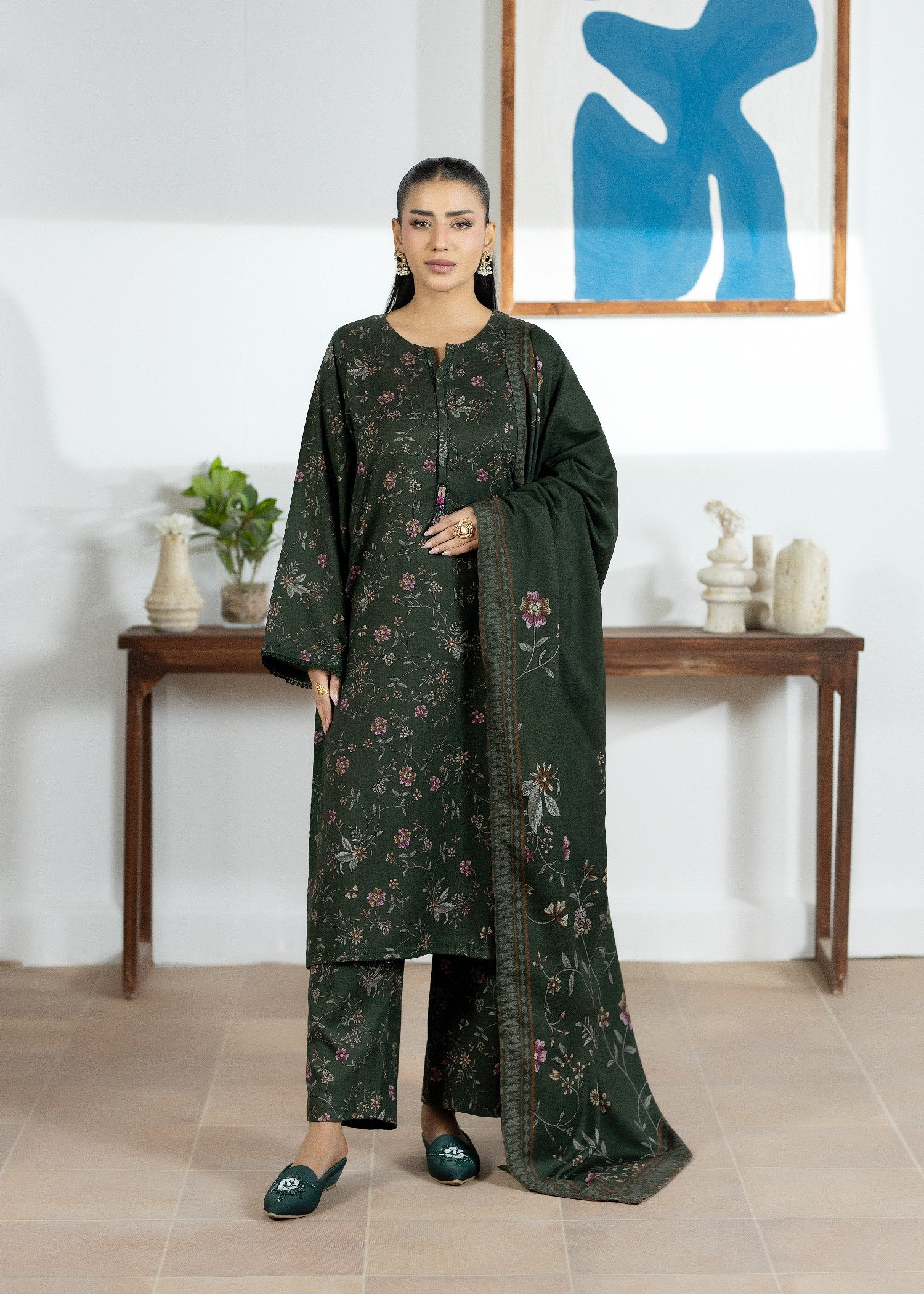 dhanak Kurta Set in Army green