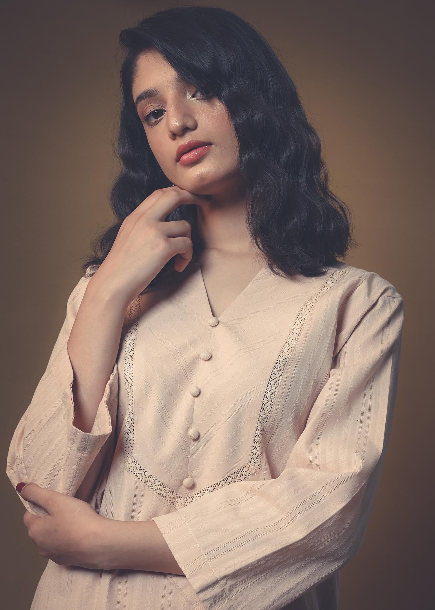 cotton dobby Kurta Set in Beige