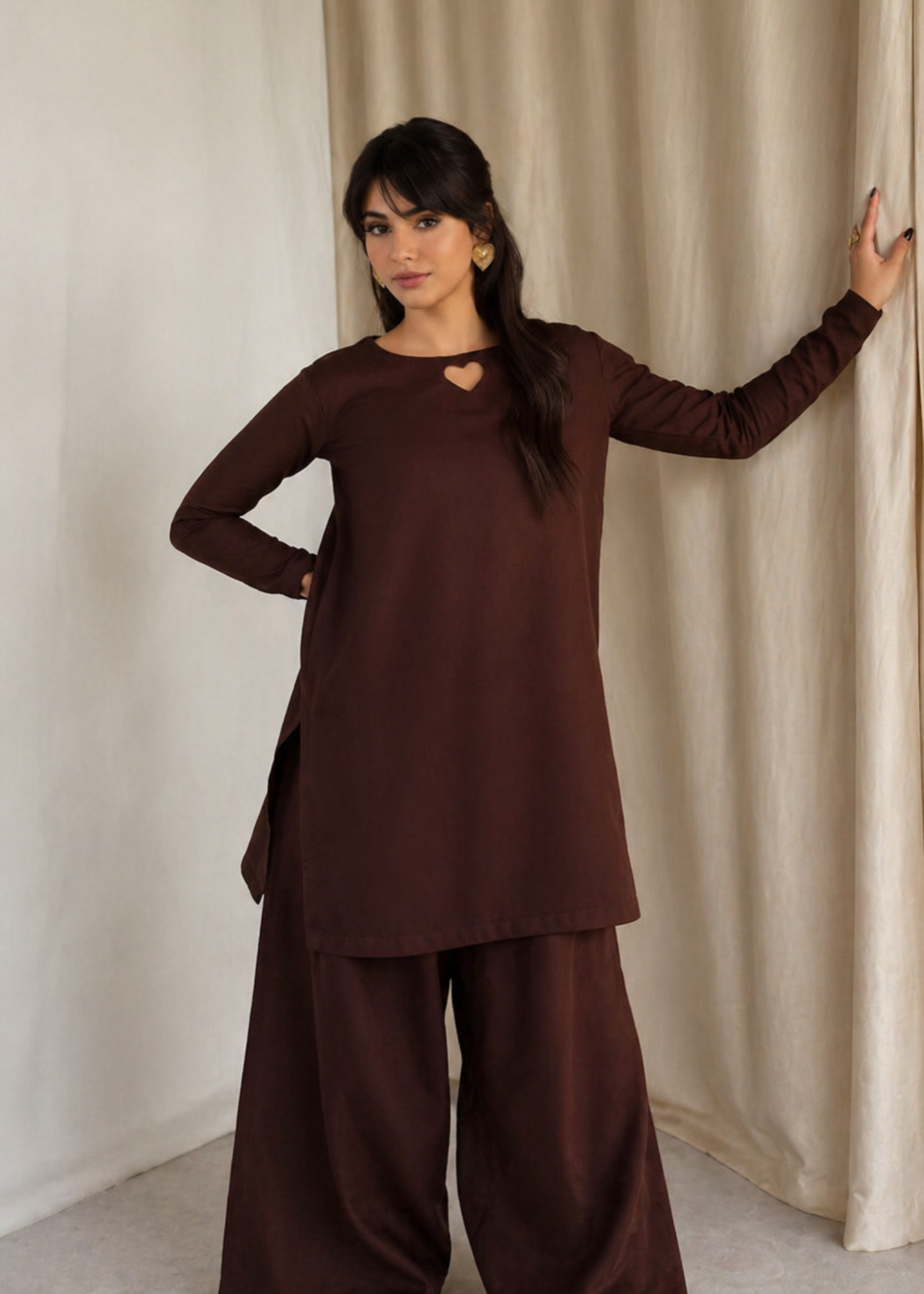 arabic lawn Co Ord Sets in Dark brown