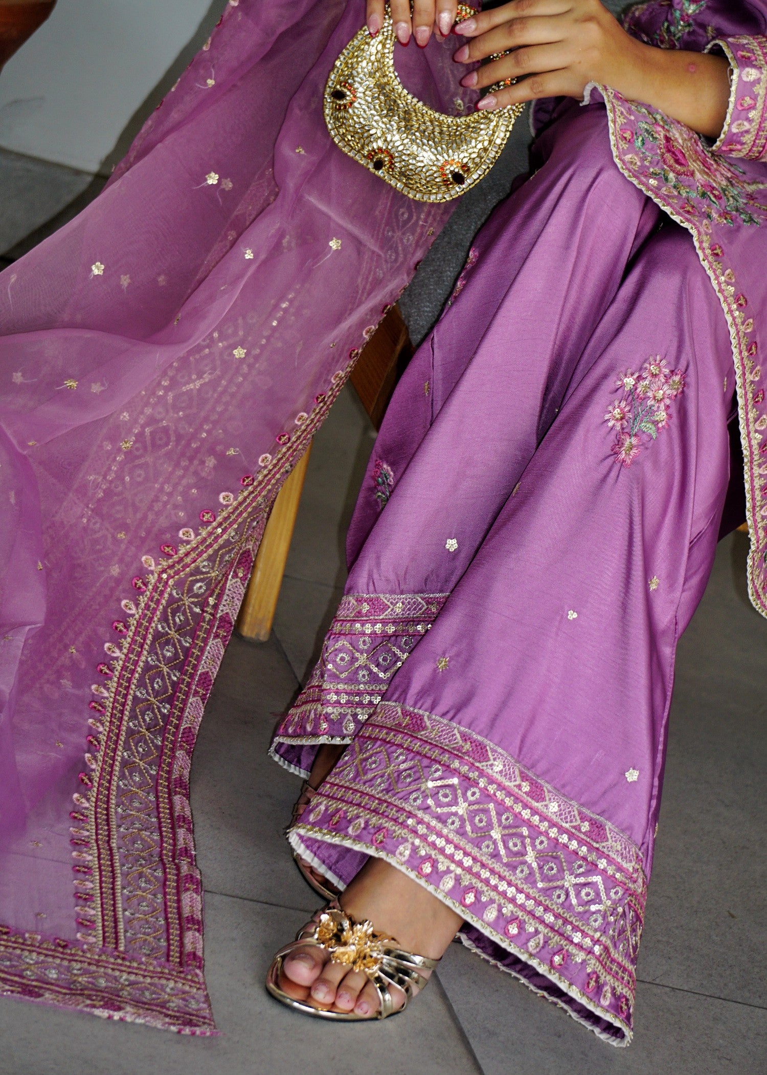 silk Kurta Set in Heathered lilac
