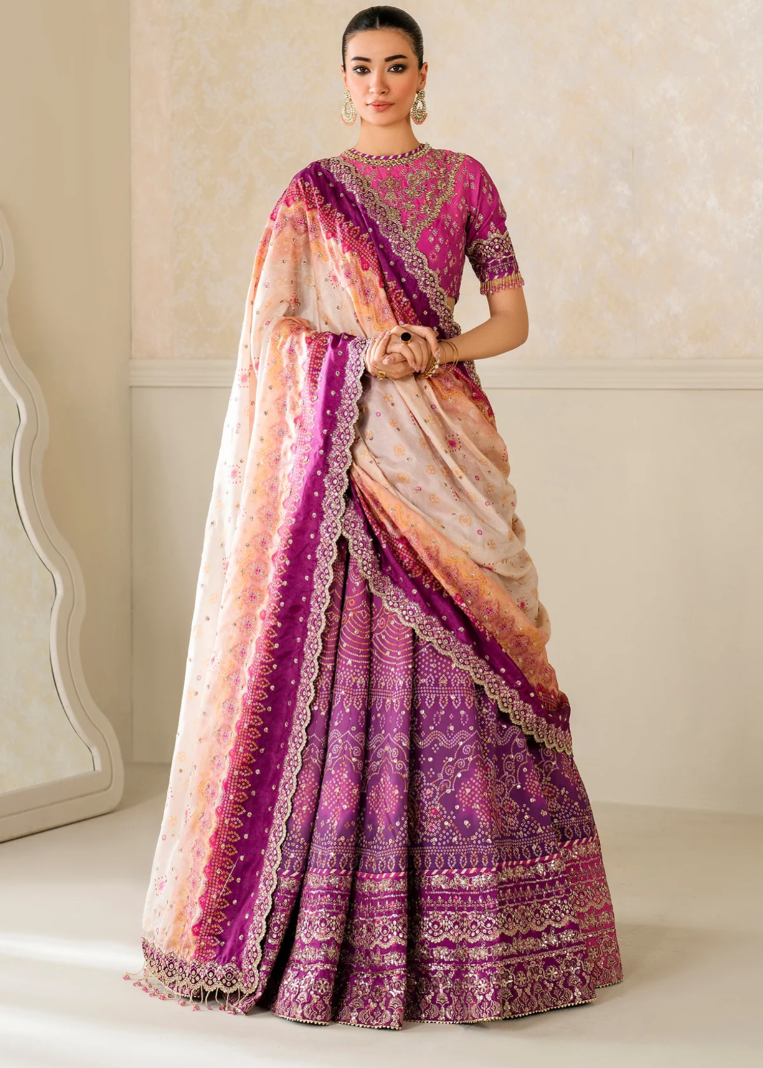 raw silk Unstitched in Fuchsia, blue violet