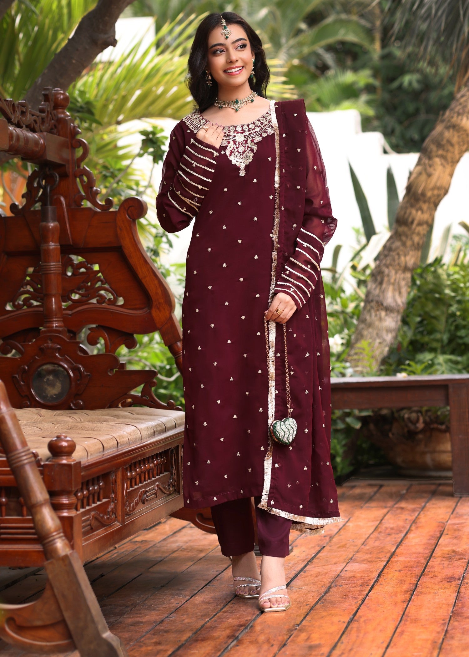 pk chiffon Pishwas in Maroon