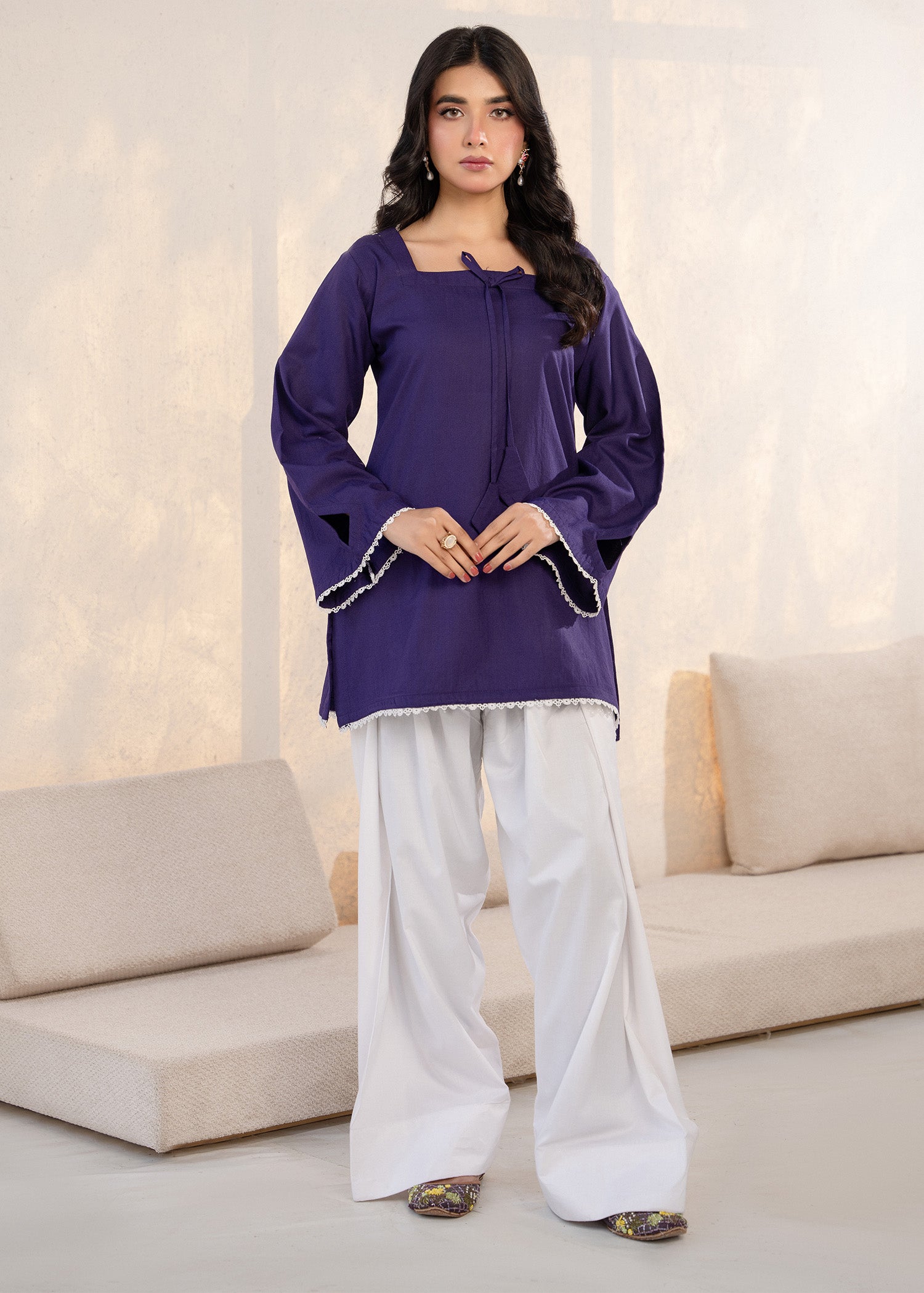 wool viscose Kurta Set in Plum