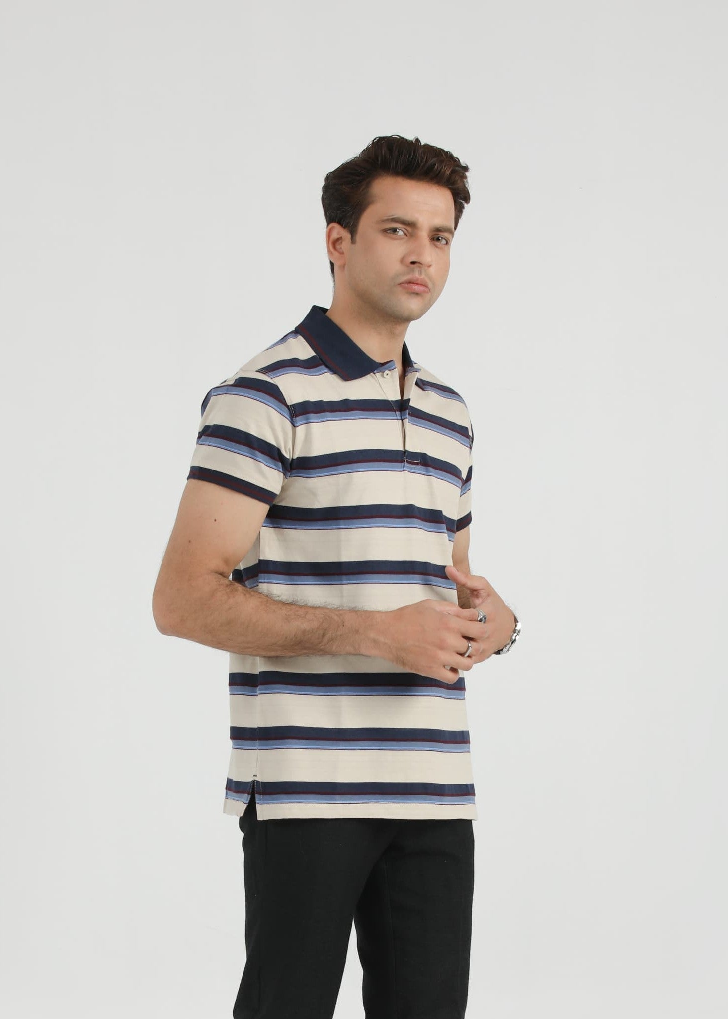 single jersey knit Polo Shirt in Beige