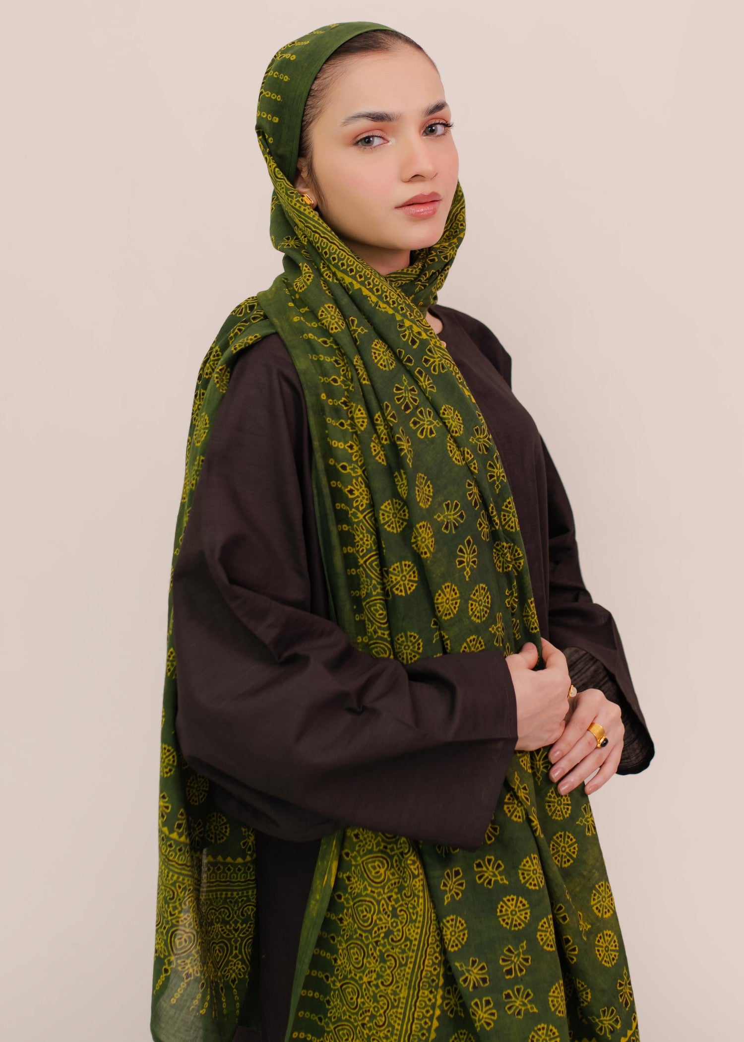 lawn cotton Hijab in Olive green