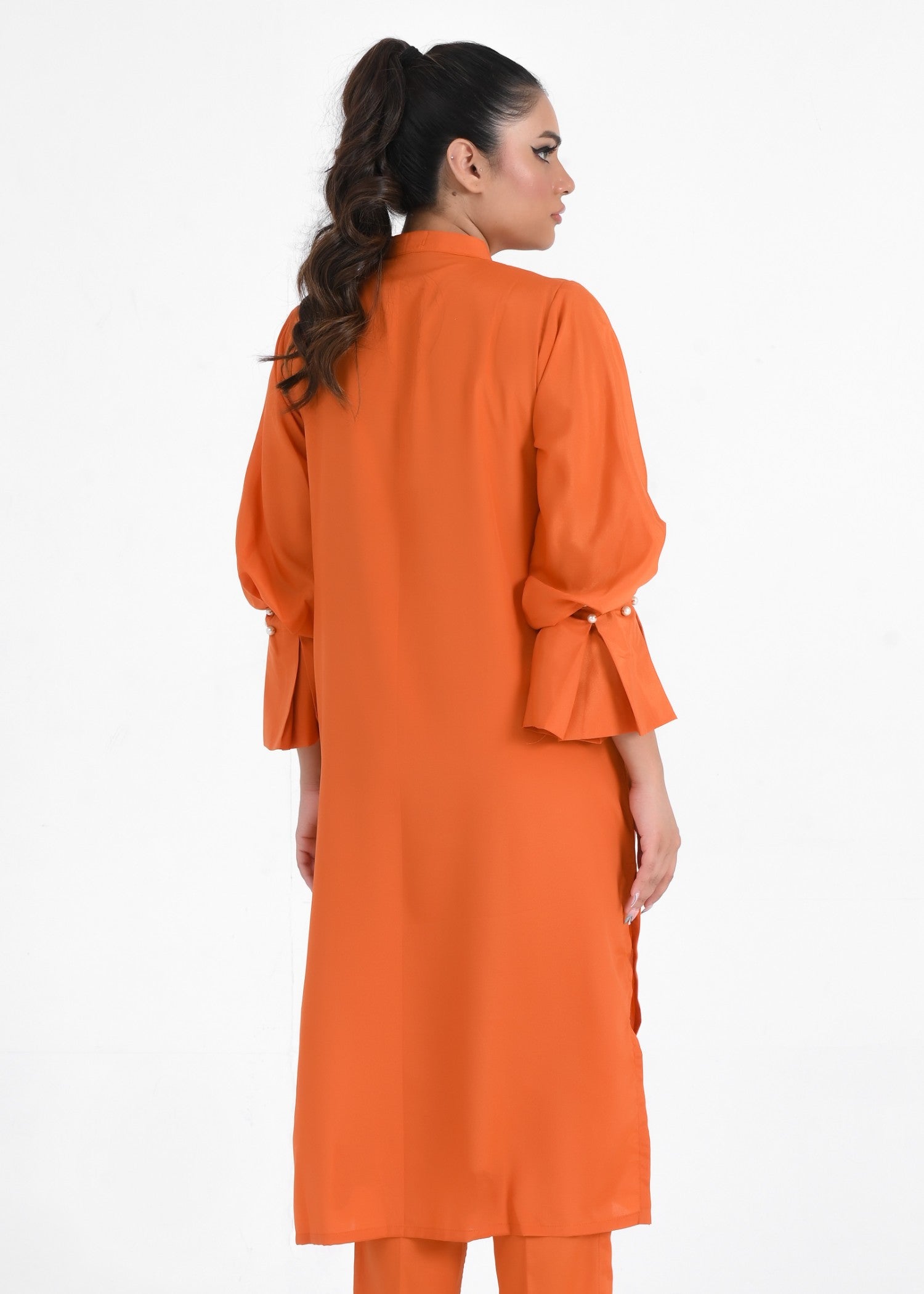 grip Kurta Set in Pumpkin orange