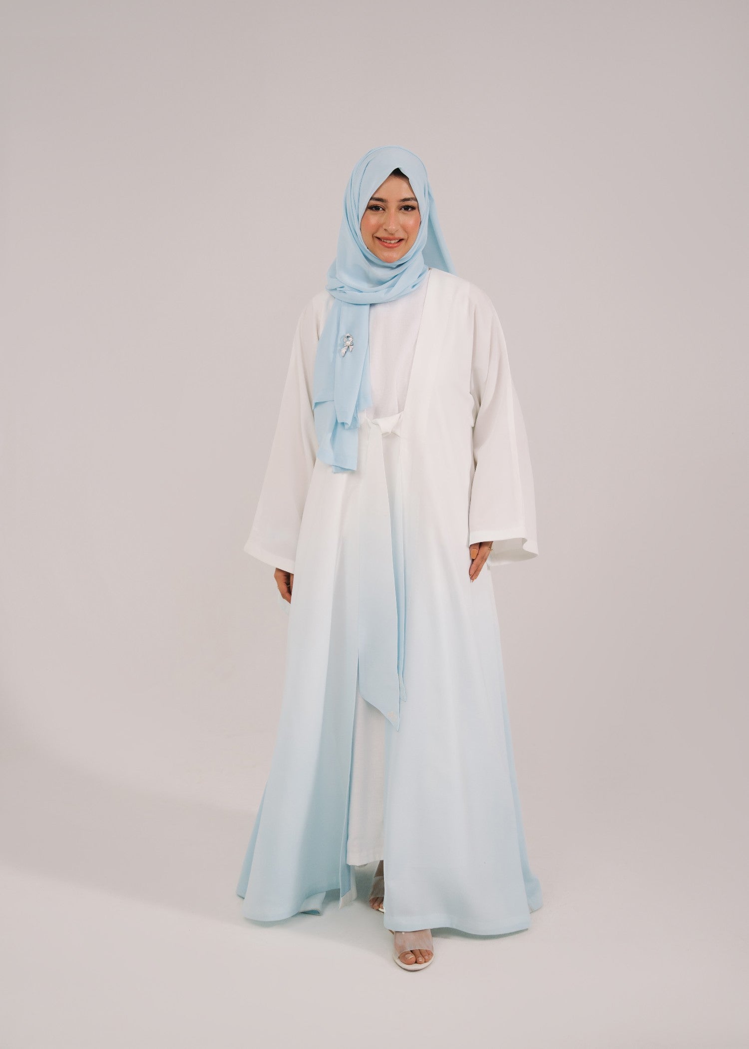 crepe Abaya in White, cloud blue