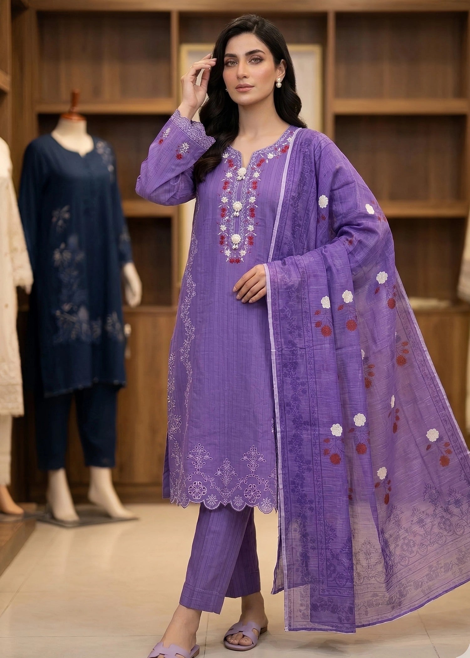 cambric cotton Kurta Set in Royal purple