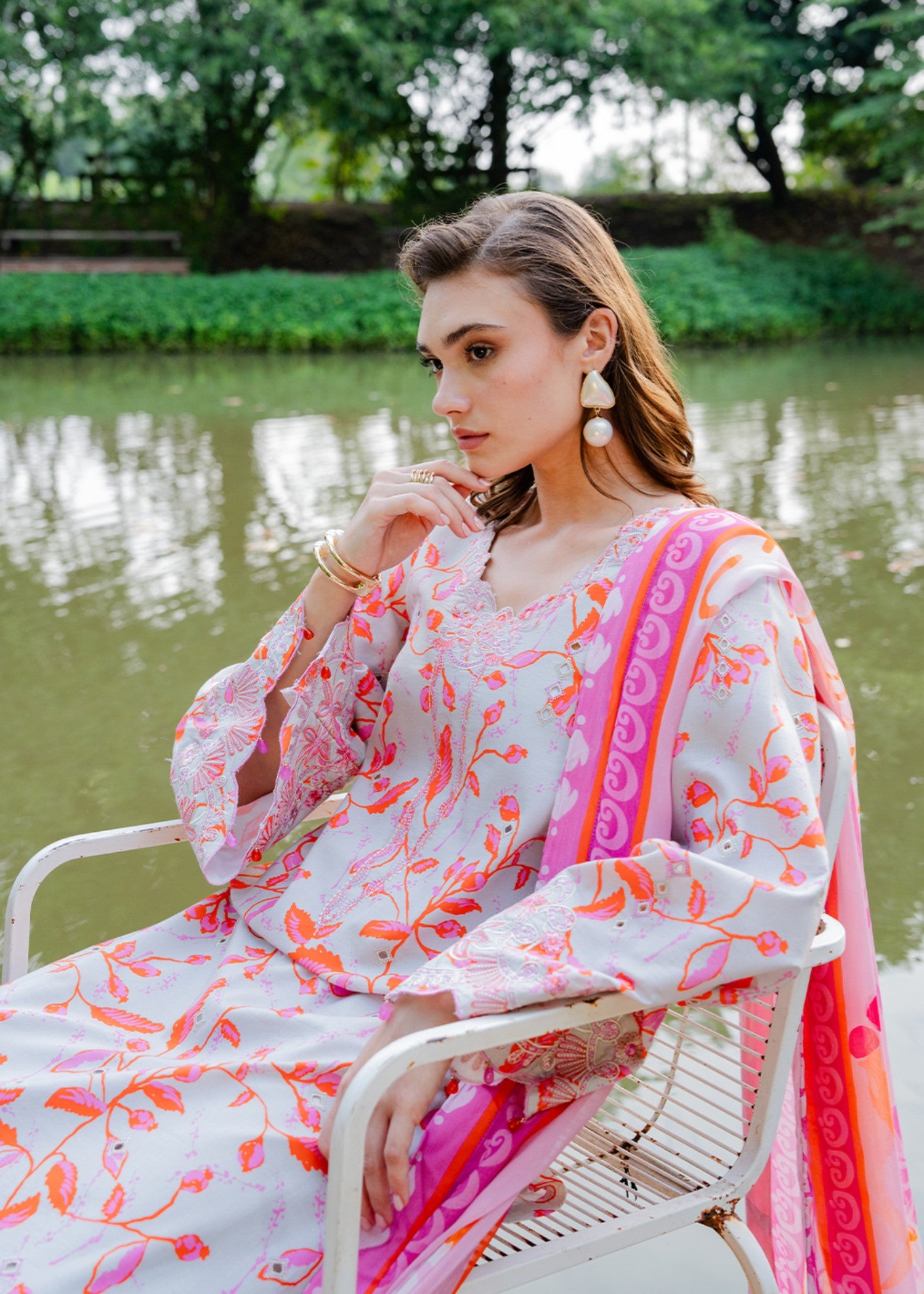 lawn Unstitched in Blush pink, grey