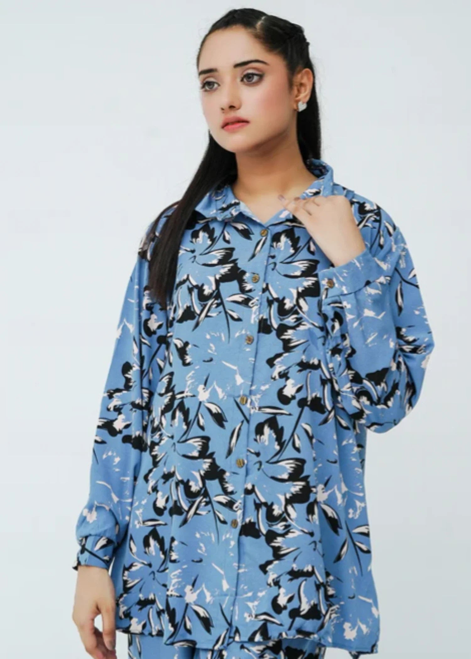 blended satin polyester Co ord Sets in Blue