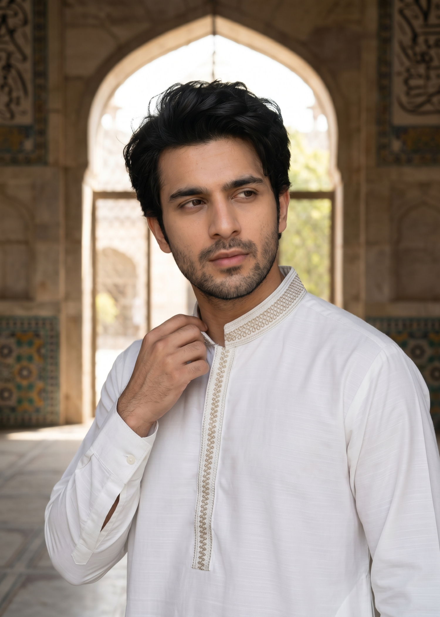textured wash & wear Shalwar Kameez in Off-white by Real Image Clothing