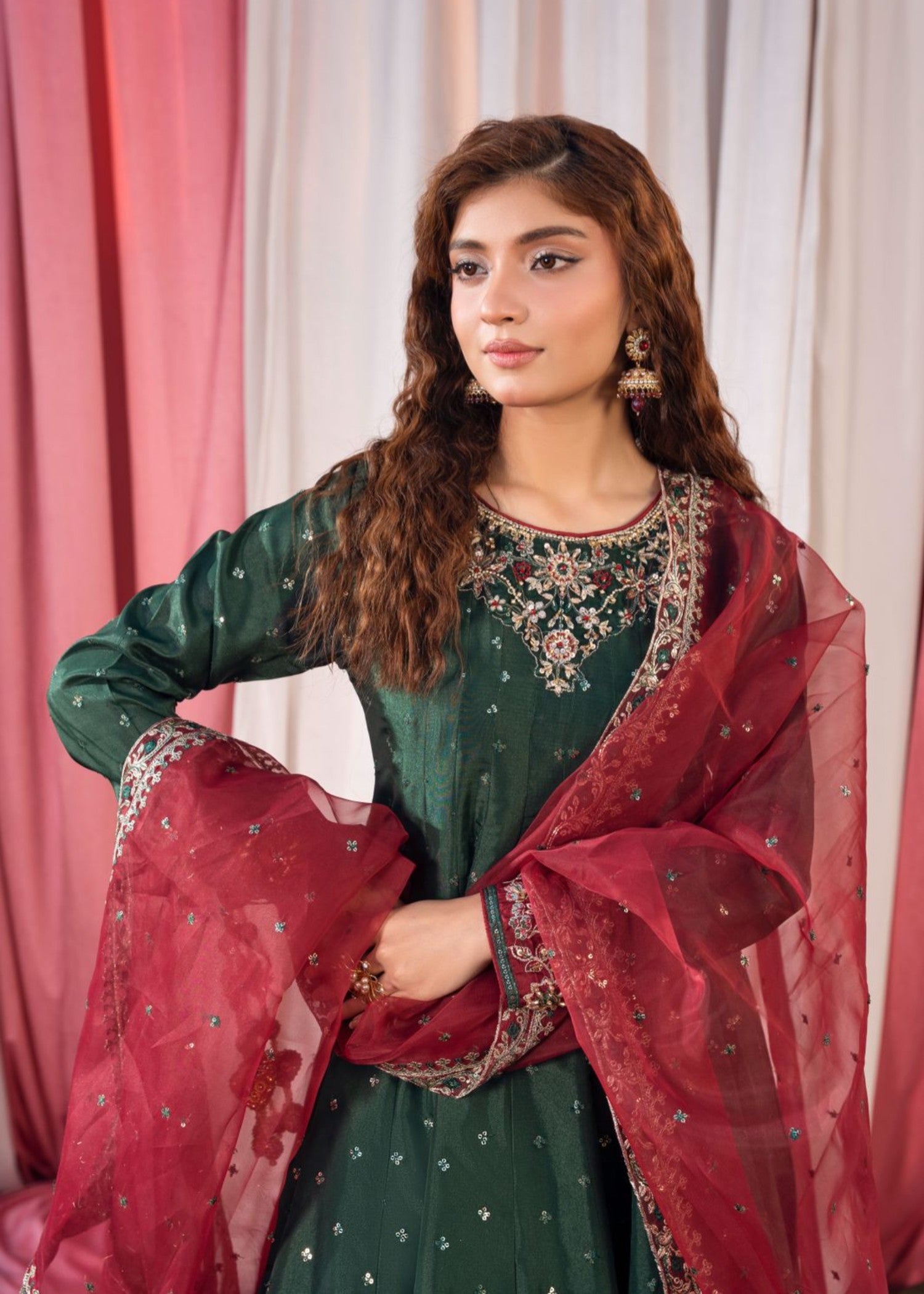 silk Sharara in Bottle green