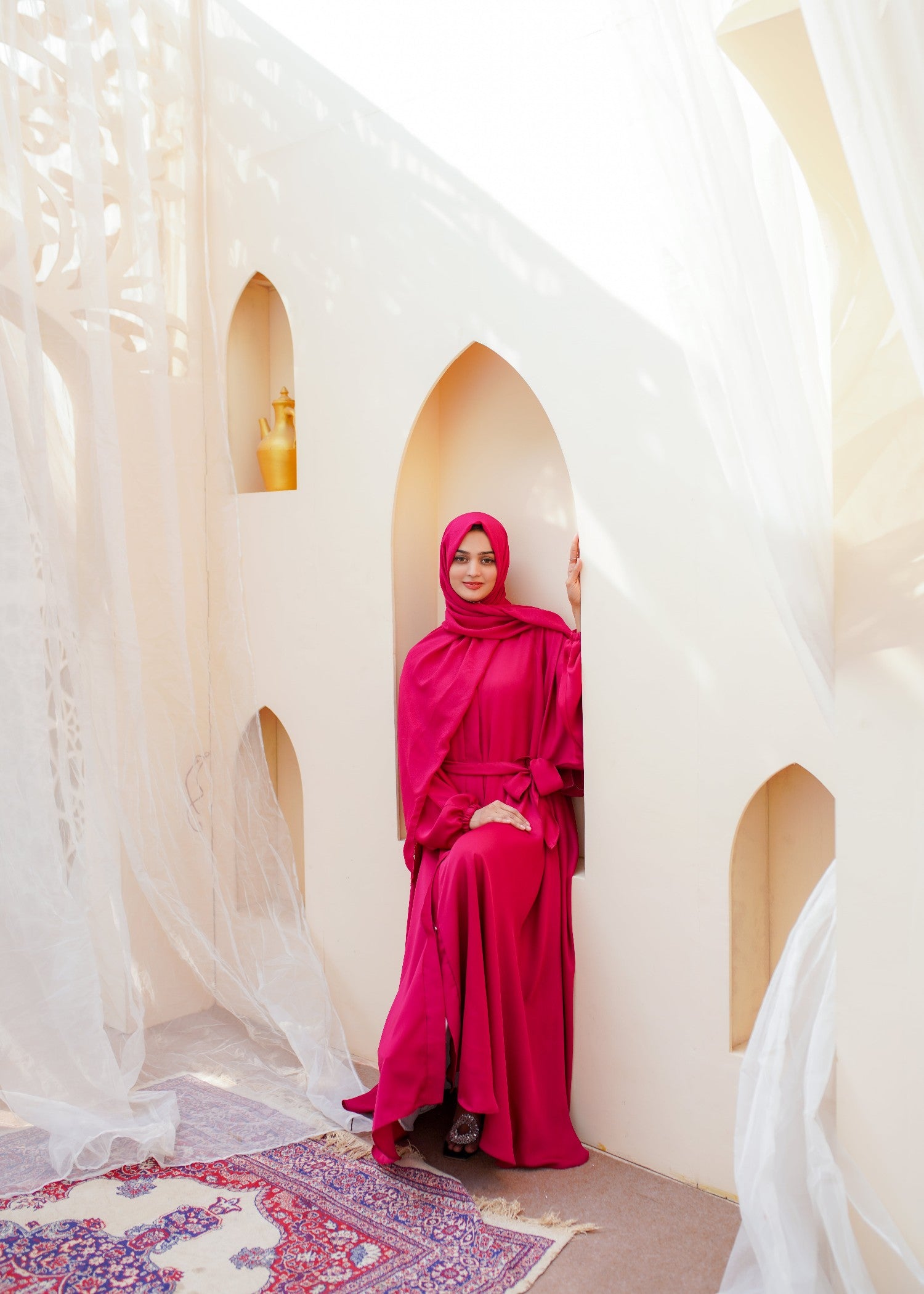 nidha Abaya in Hot pink