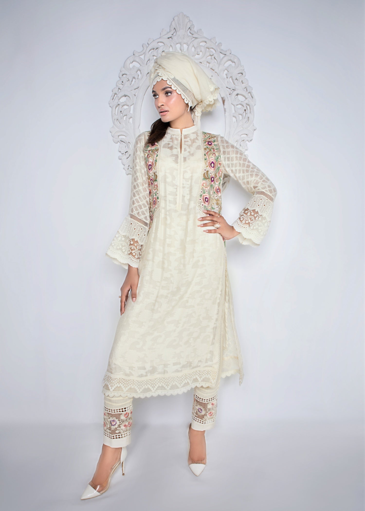 khaddi net Kurti in Ivory