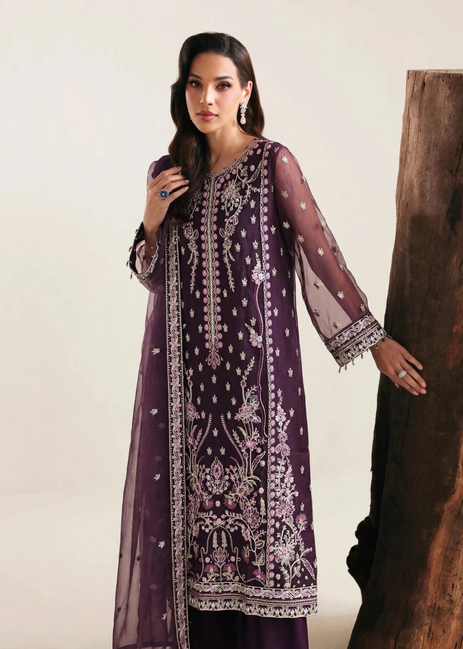 organza Kurta Set in Plum purple