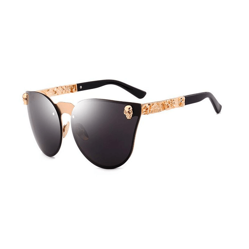 Gothic PC Men'S Skull Head Decorated Sunglasses, Exquisite Metal Pattern Feet Sunglasses, Women