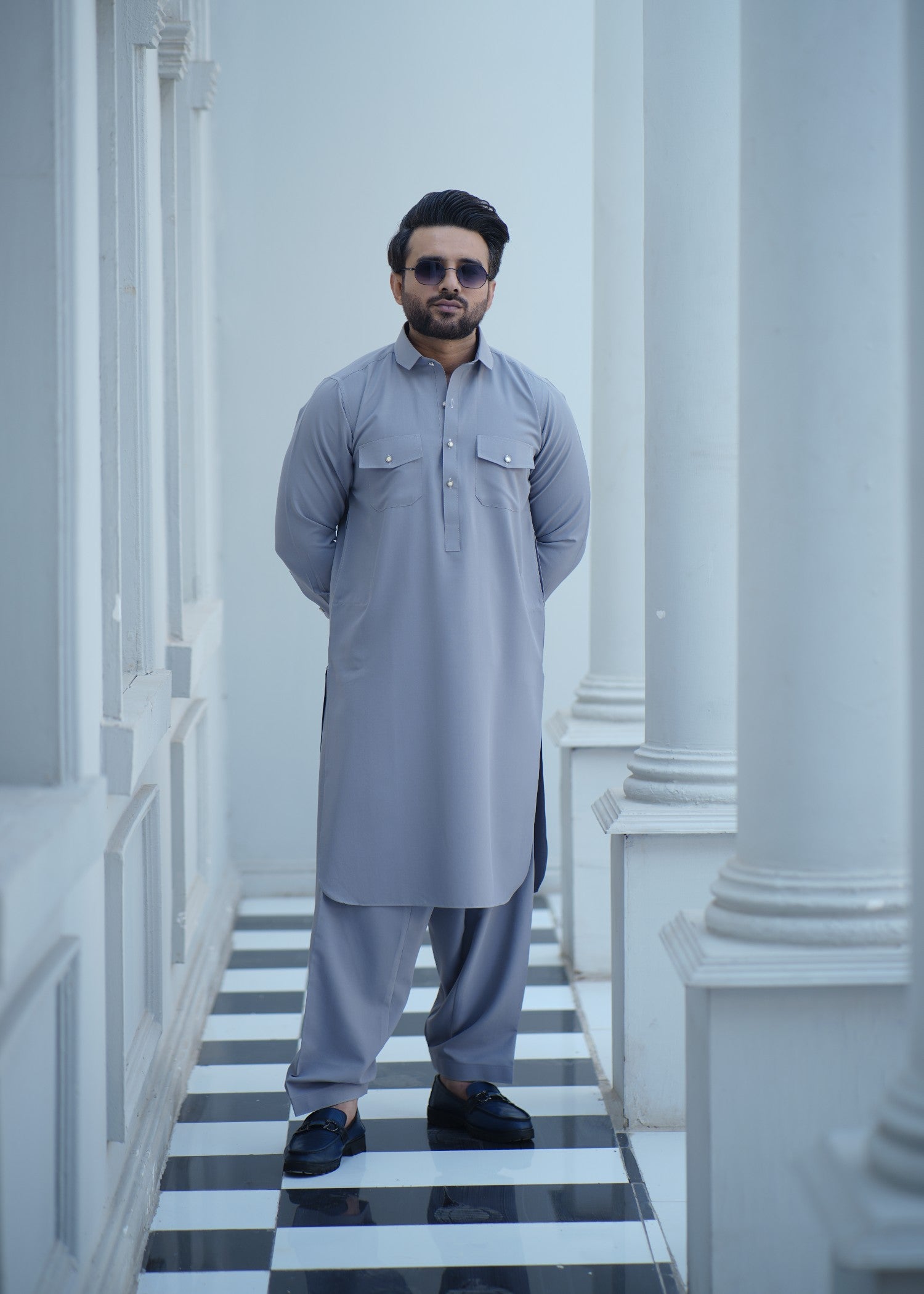 wash & wear Shalwar Kameez in Cool grey