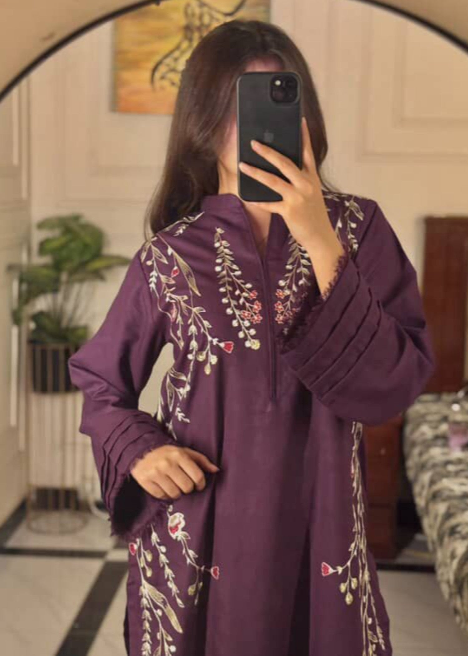 marina linen Kurta Set in Purple heart