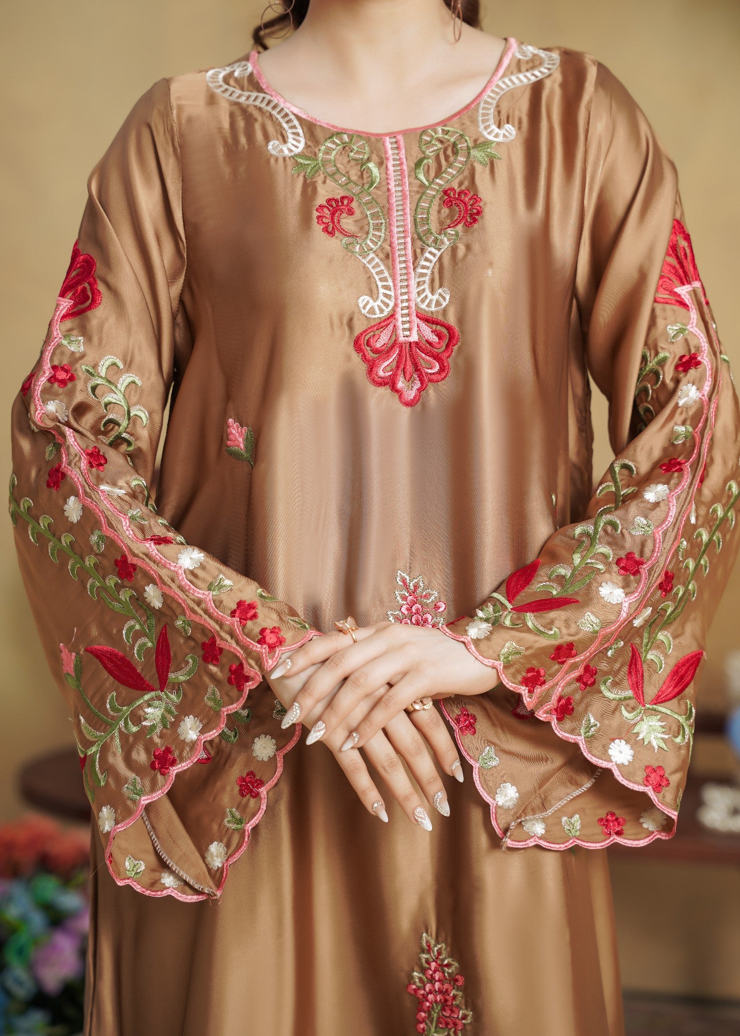 silk Kaftan in Camel brown
