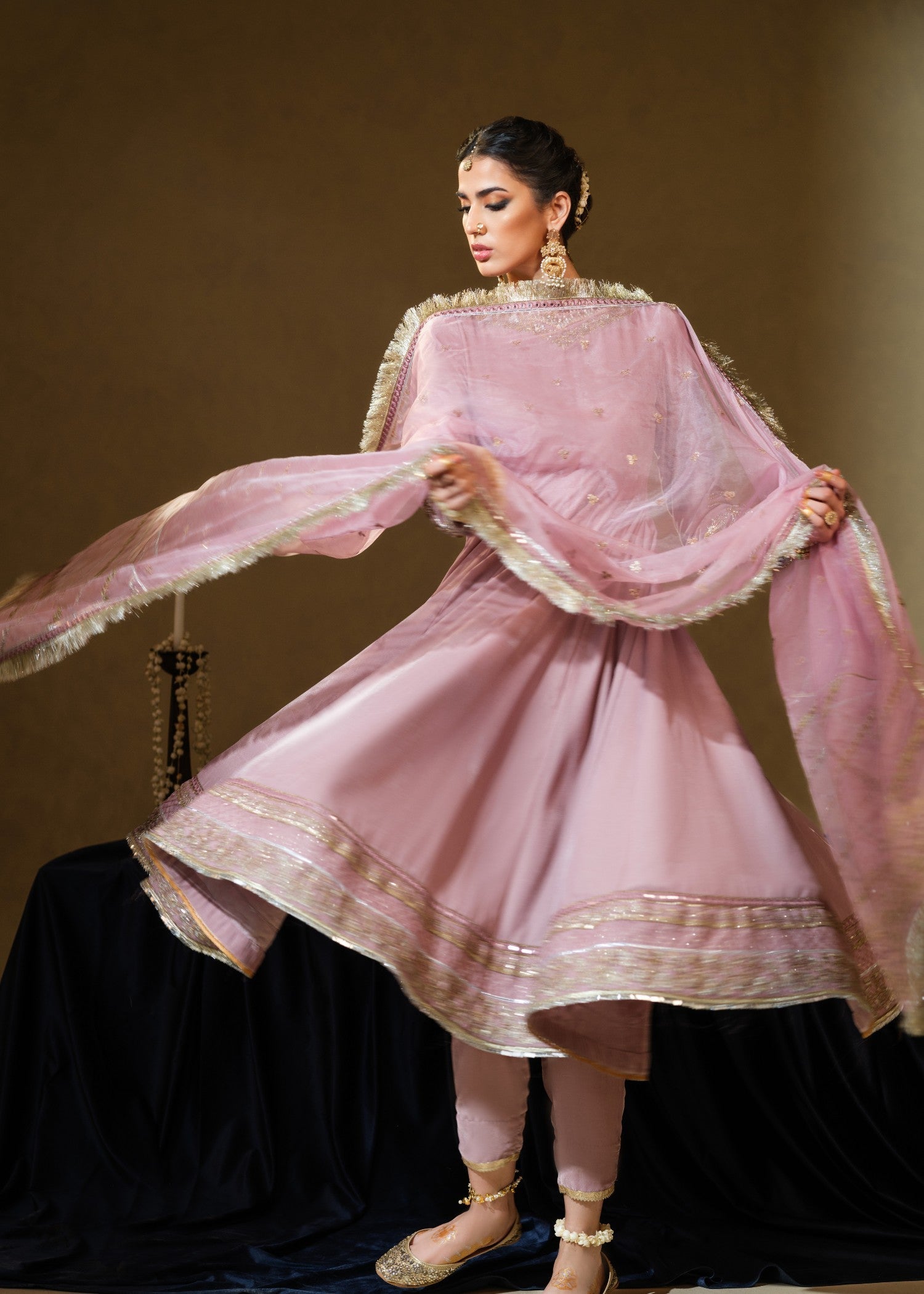 velvet Anarkali in Pink