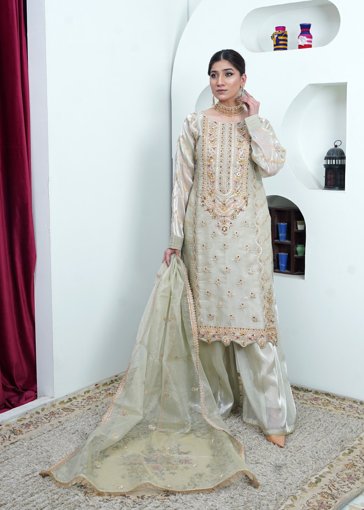 pure silk Kurta Set in Tea green