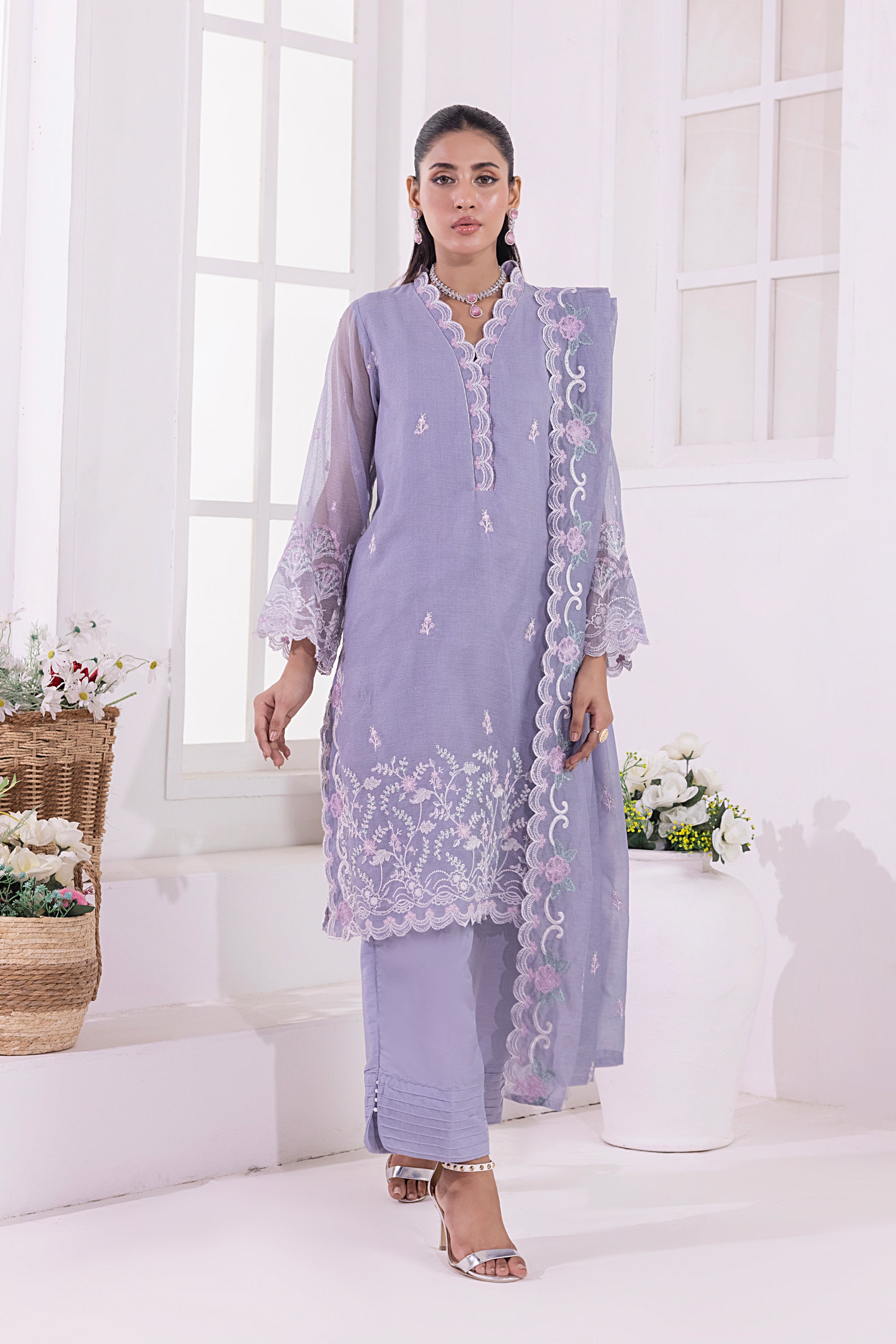 net Kurta Set in Royal lilac