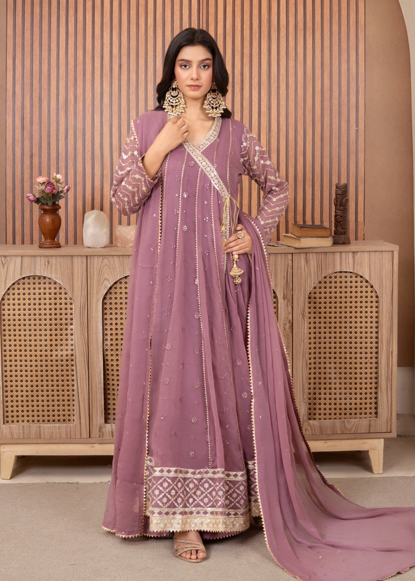 chiffon Angrakha in Lilac