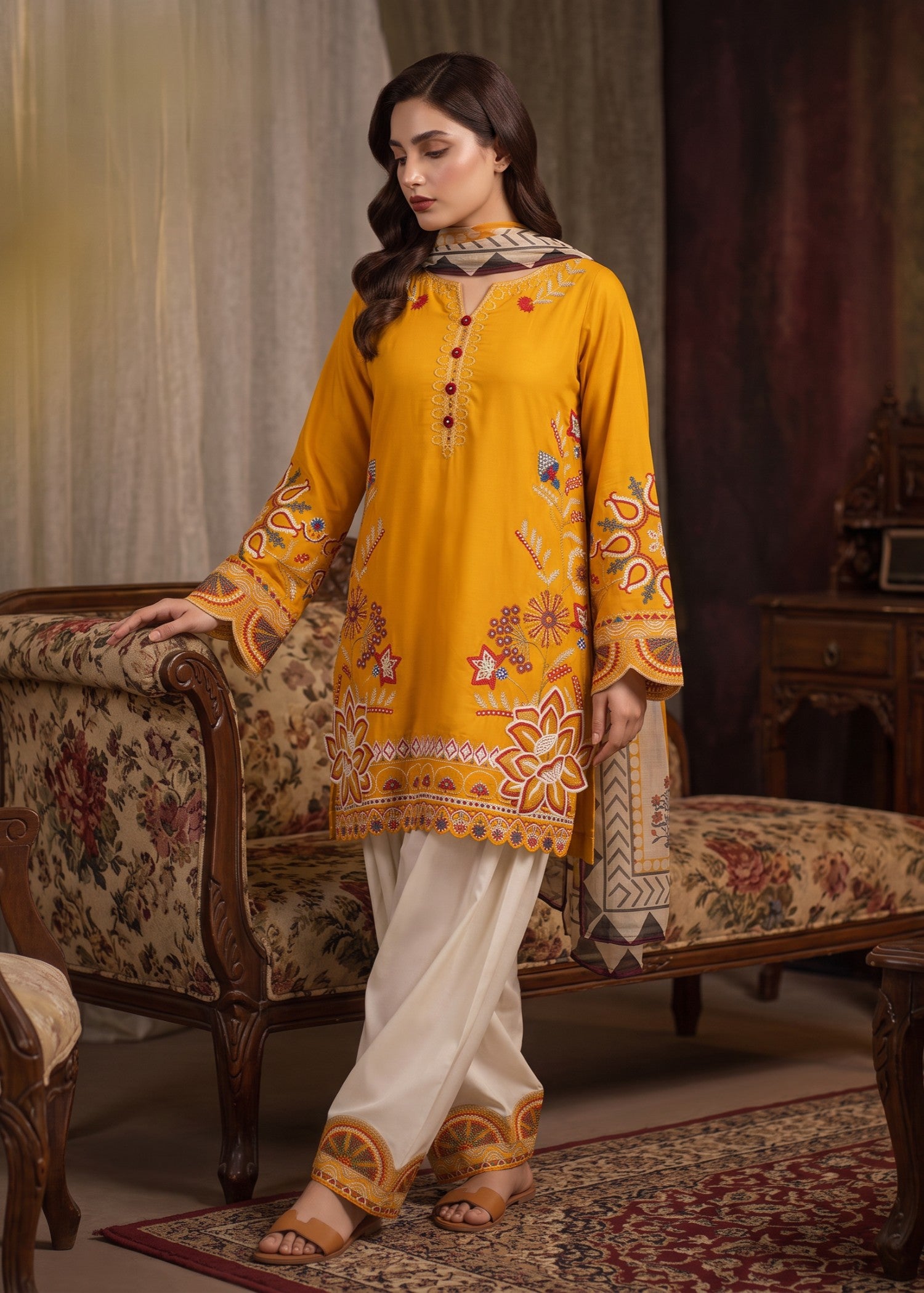 cambric cotton Kurta Set in Honey