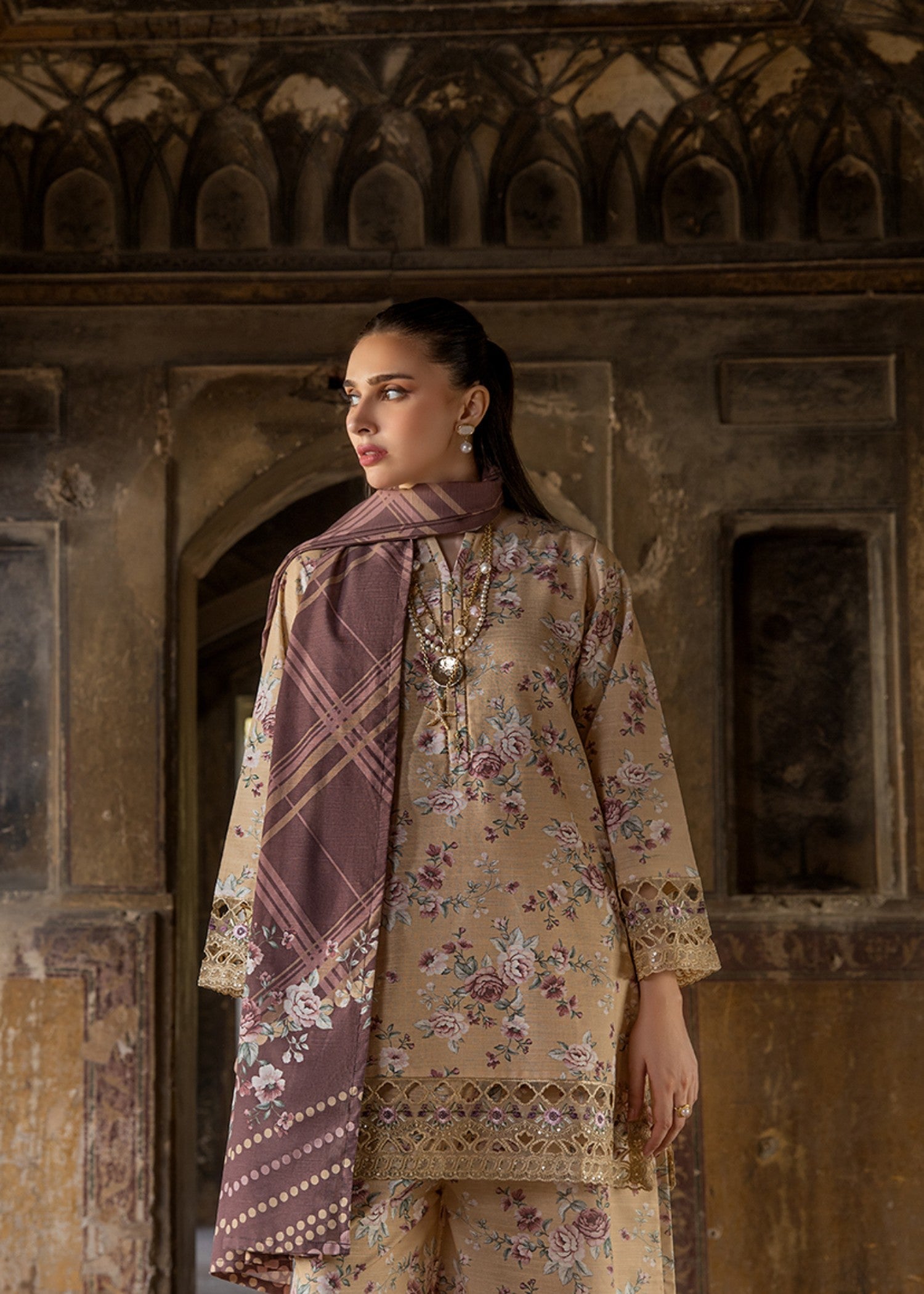 khaddar Kurta Set in Sand brown
