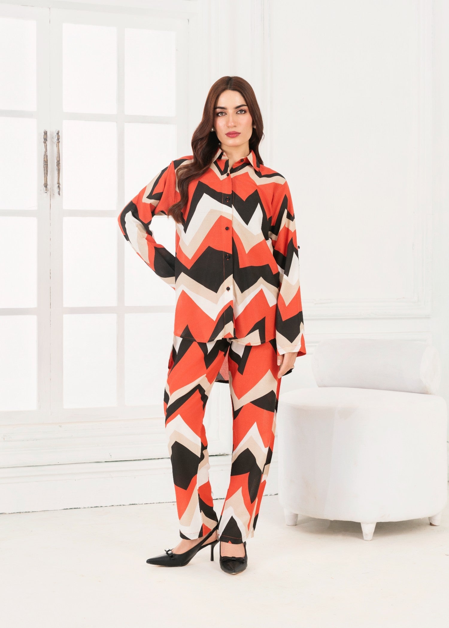 georgette Co Ord Sets in Coral orange