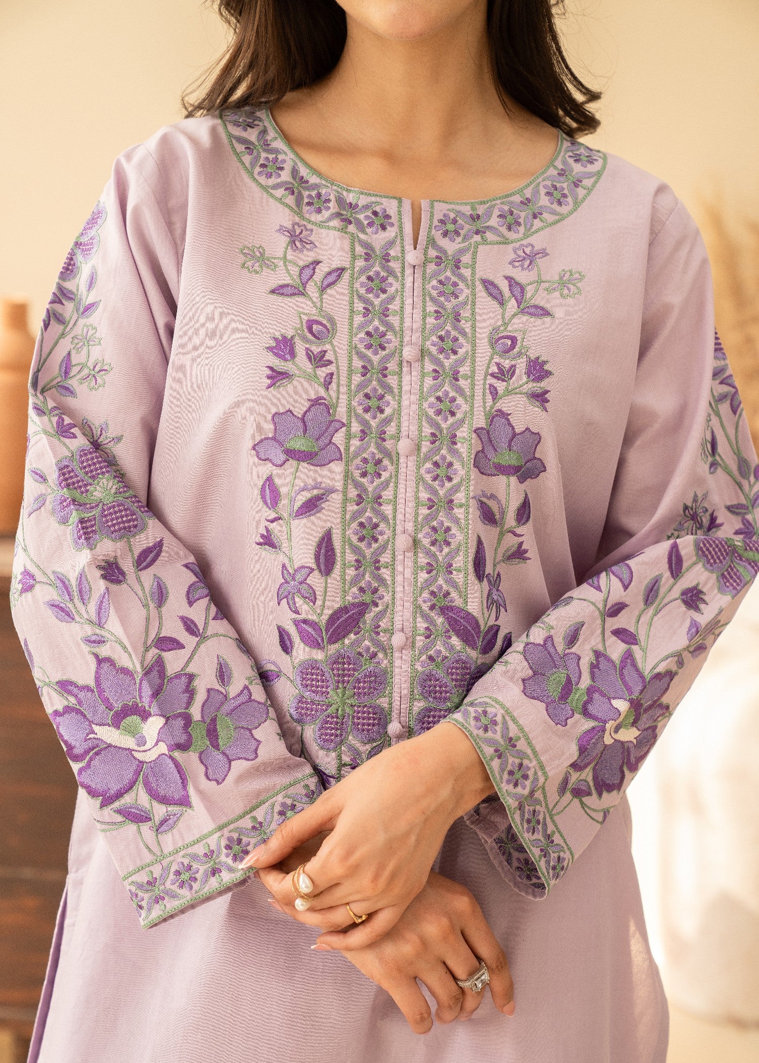 lawn cotton Kurta Set in Lilac