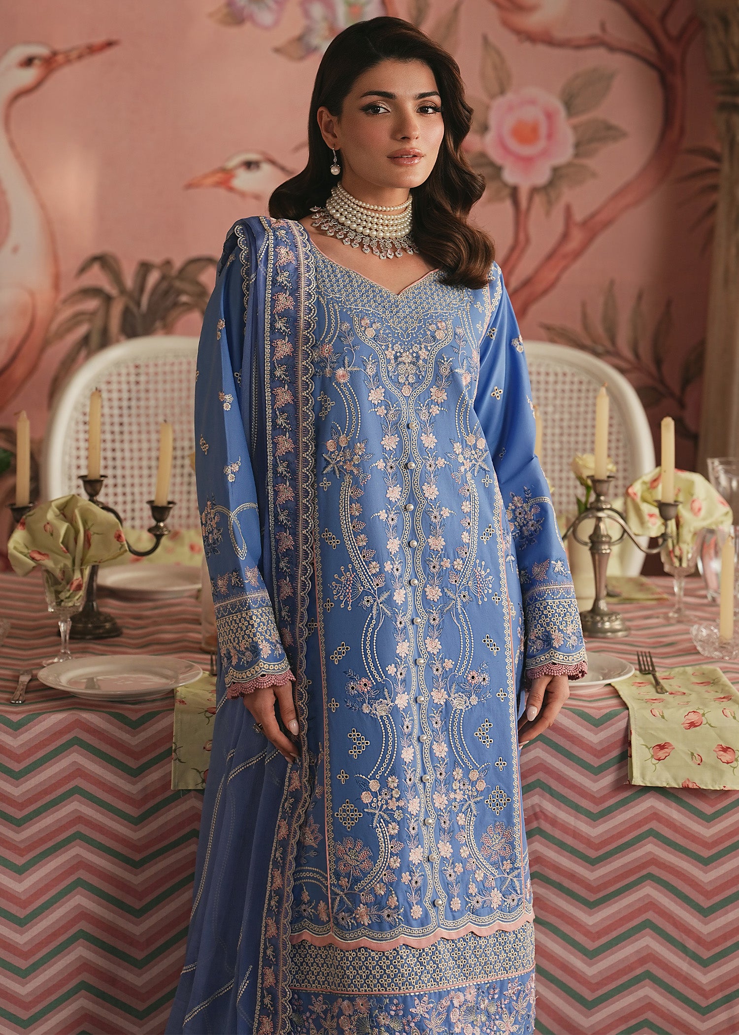 lawn Kurta Set in Cornflower blue