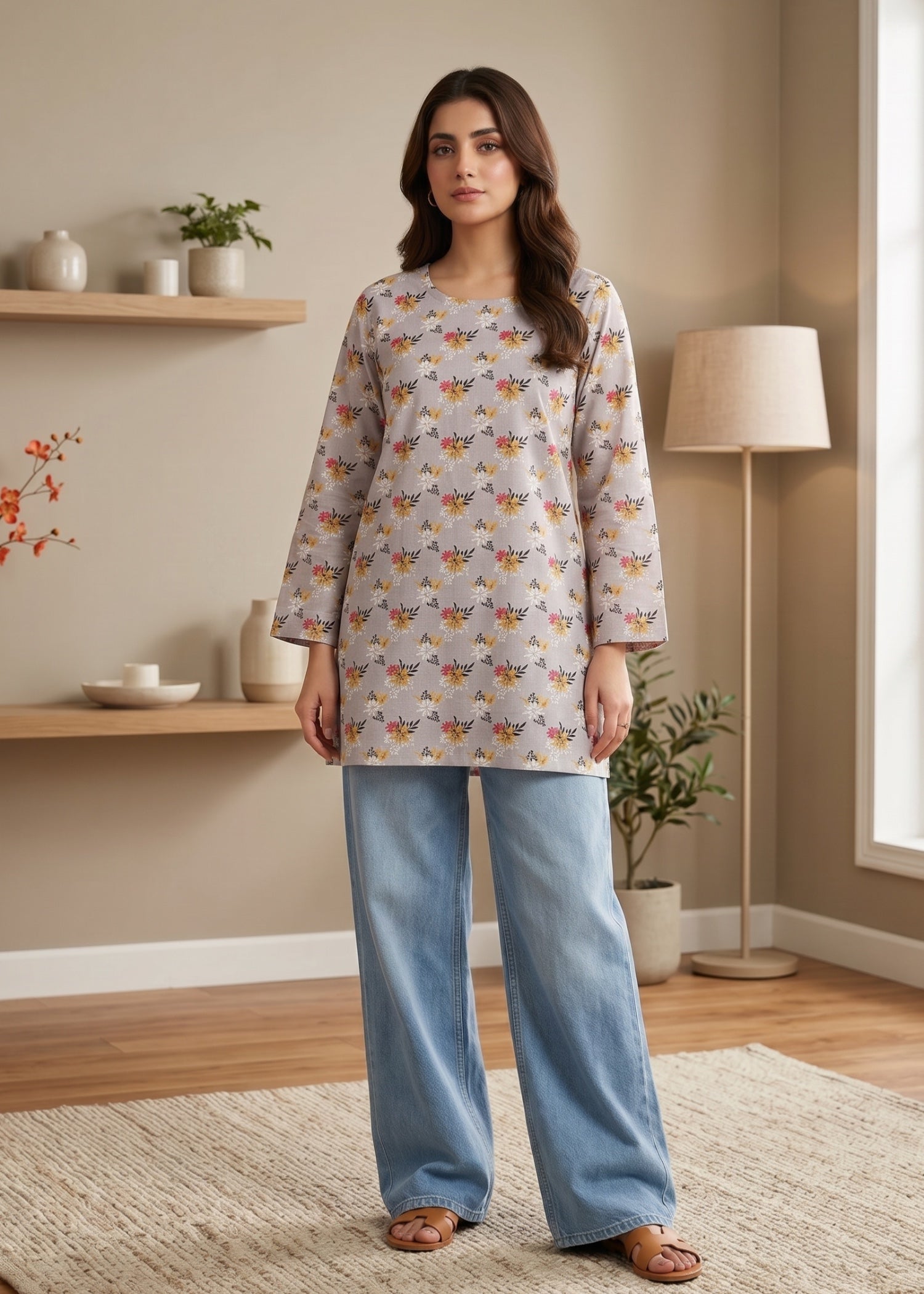 lawn cotton Kurti in Pastel grey