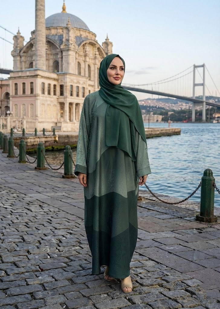 jacquard georgette Abaya in Green