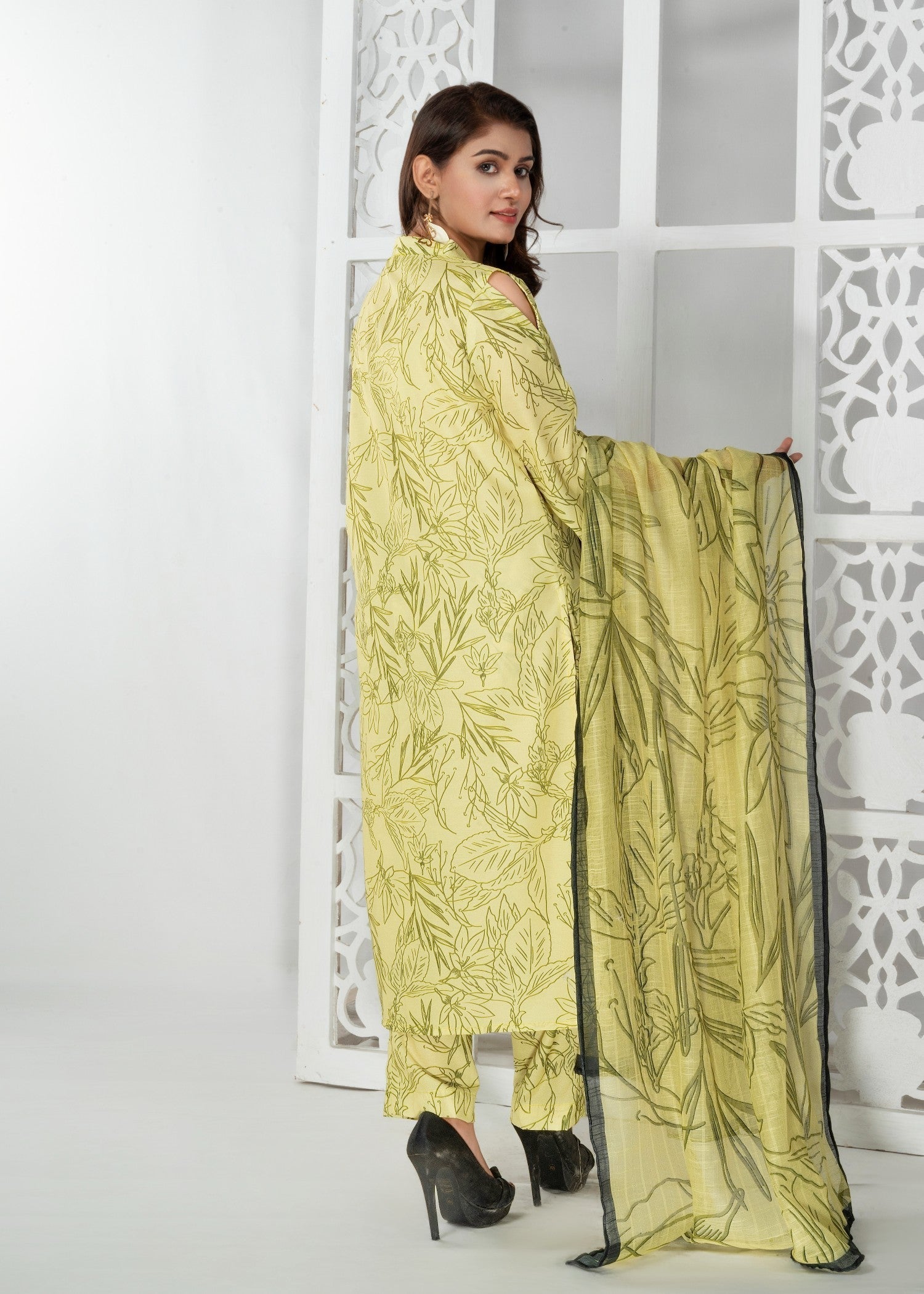 cotton Kurta Set in Yellow green