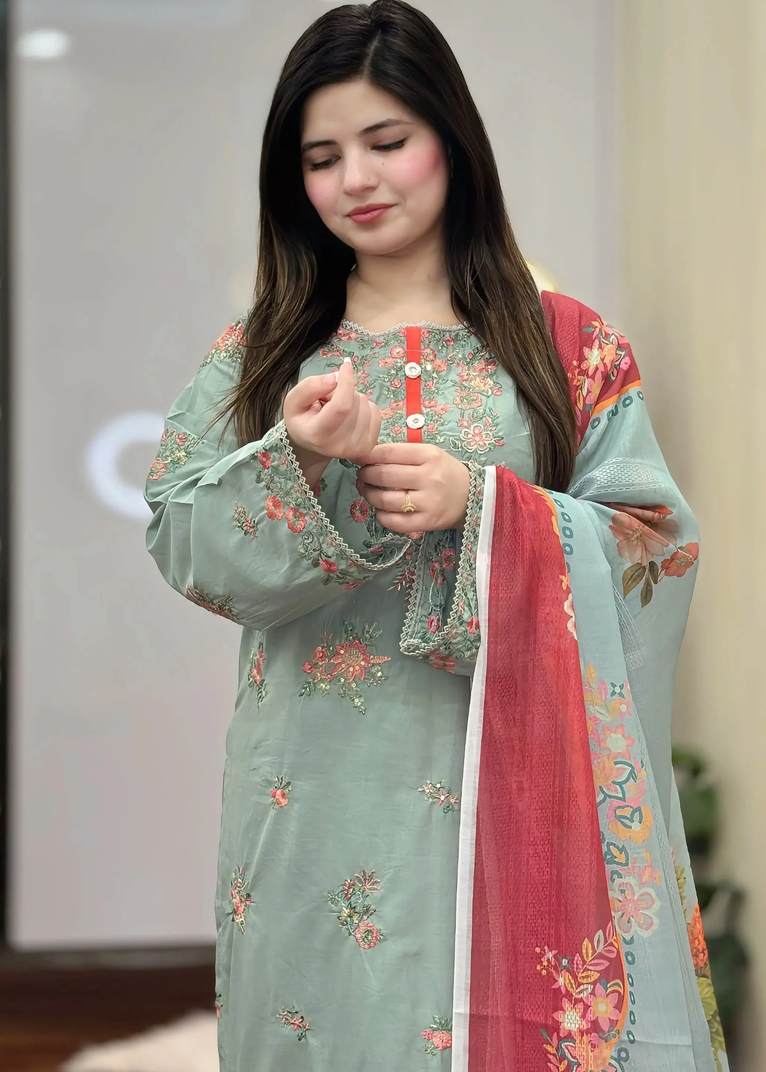 cotton linen Kurta Set in Pistachio green