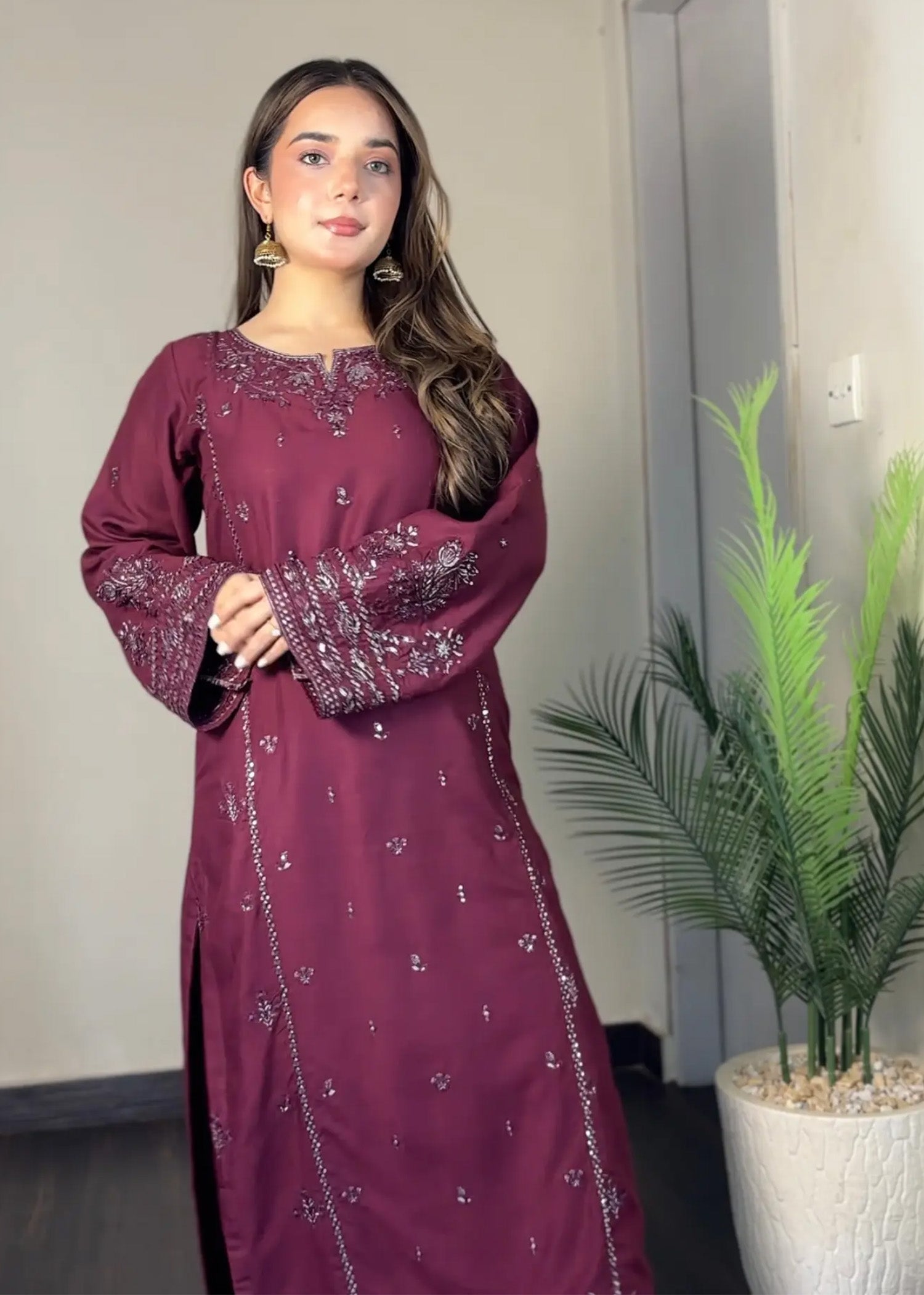 linen Kurta Set in Plum