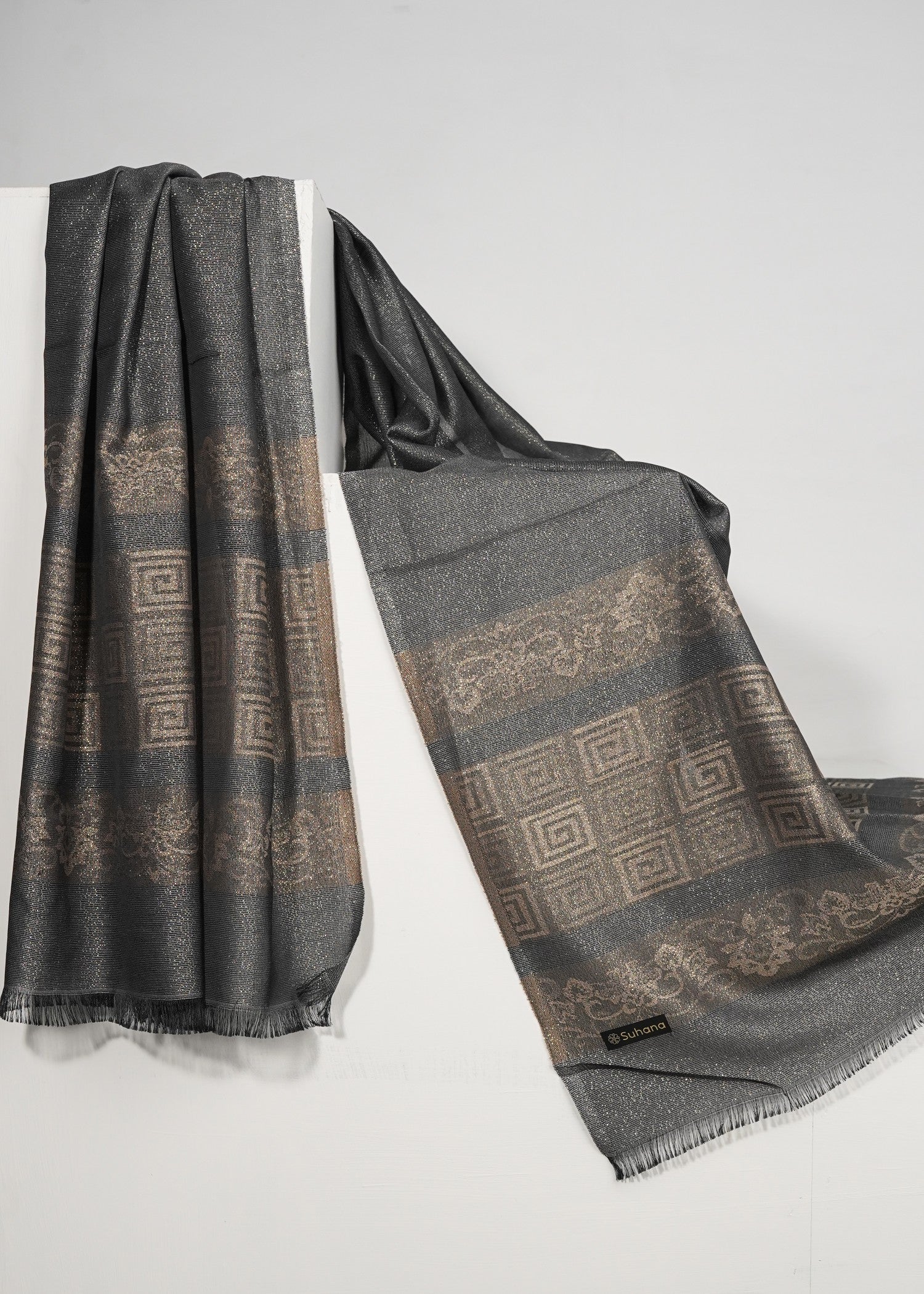 zari lawn Hijab in Charcoal