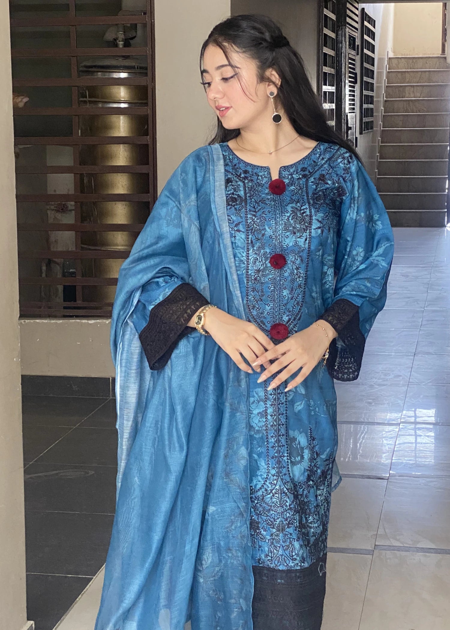 cotton Kurta Set in Sapphire blue