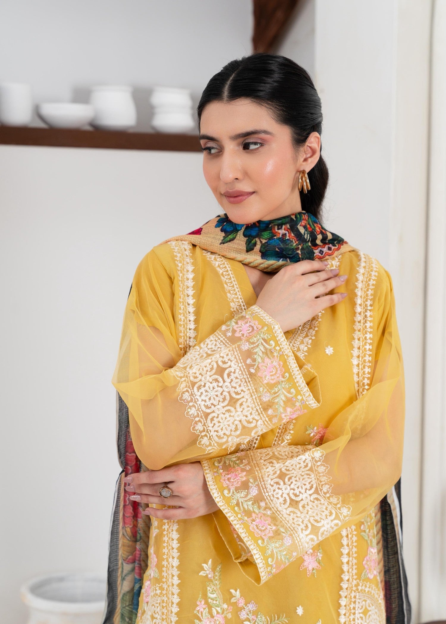 organza Kurta Set in Lemonade