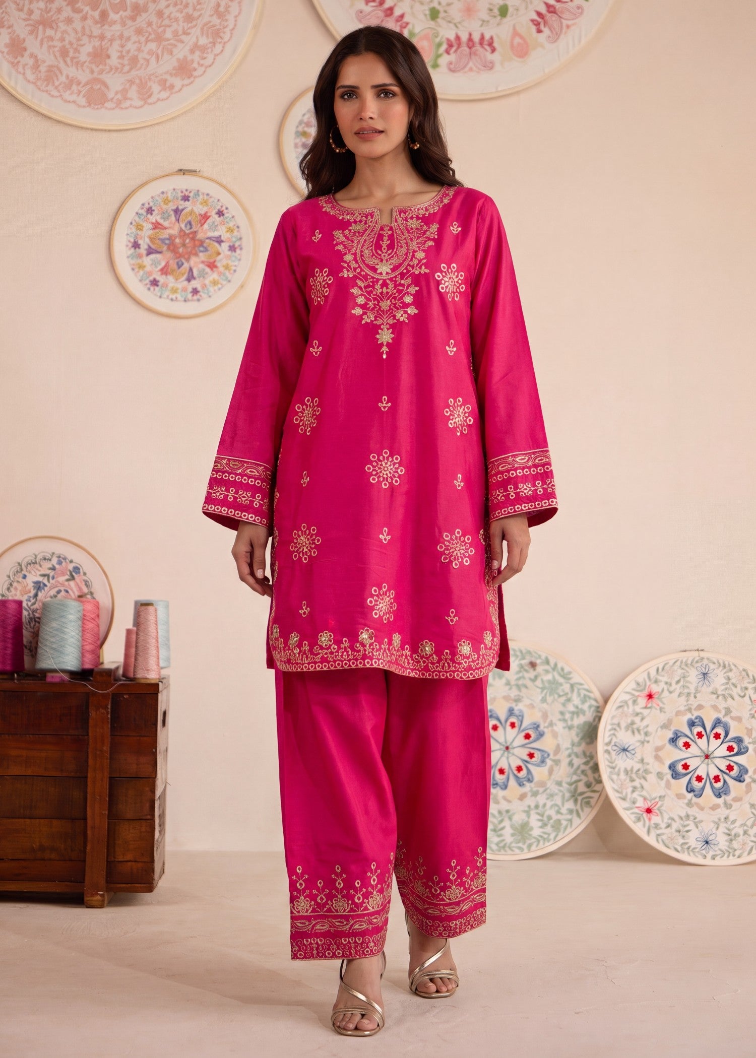 lawn Kurta Set in Raspberry