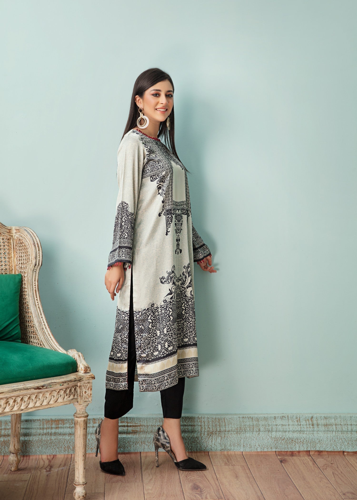 satin silk Kurti in Ivory