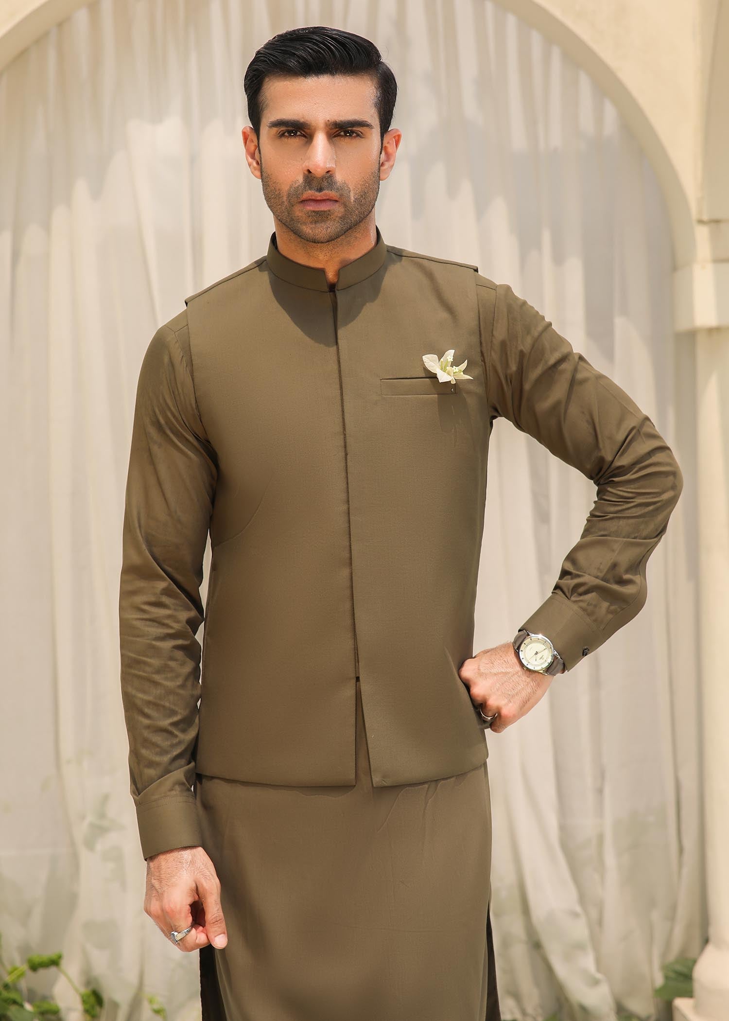 wash & wear Waistcoat in Olive green