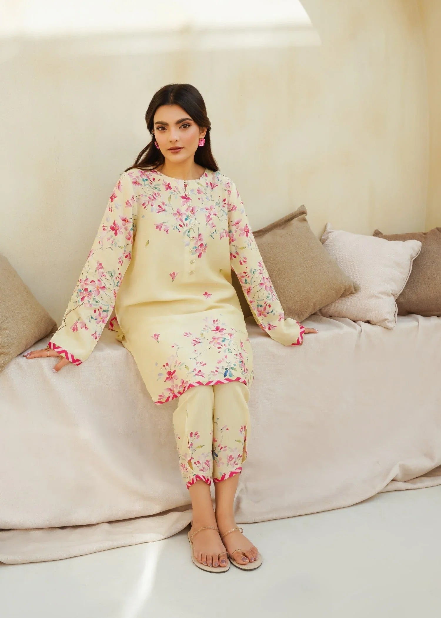 cotton silk Co Ord Sets in Lemon