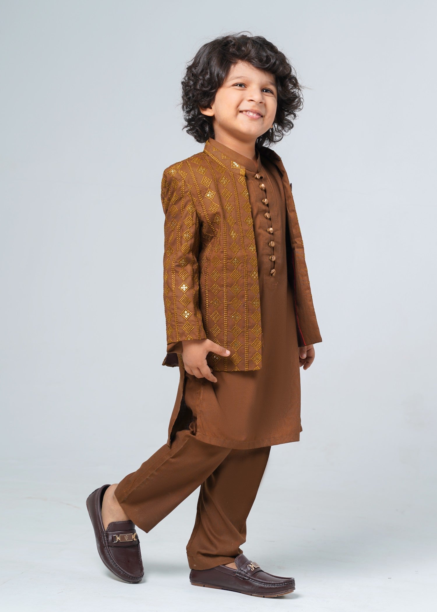 raw silk Prince Coat in Brown