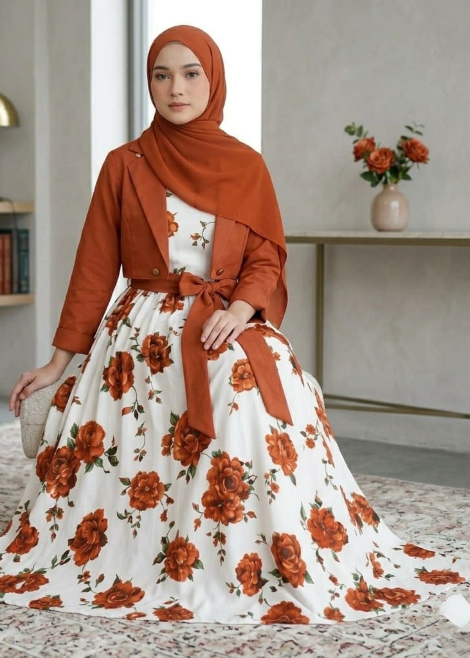 crepe georgette Frock in Rust orange