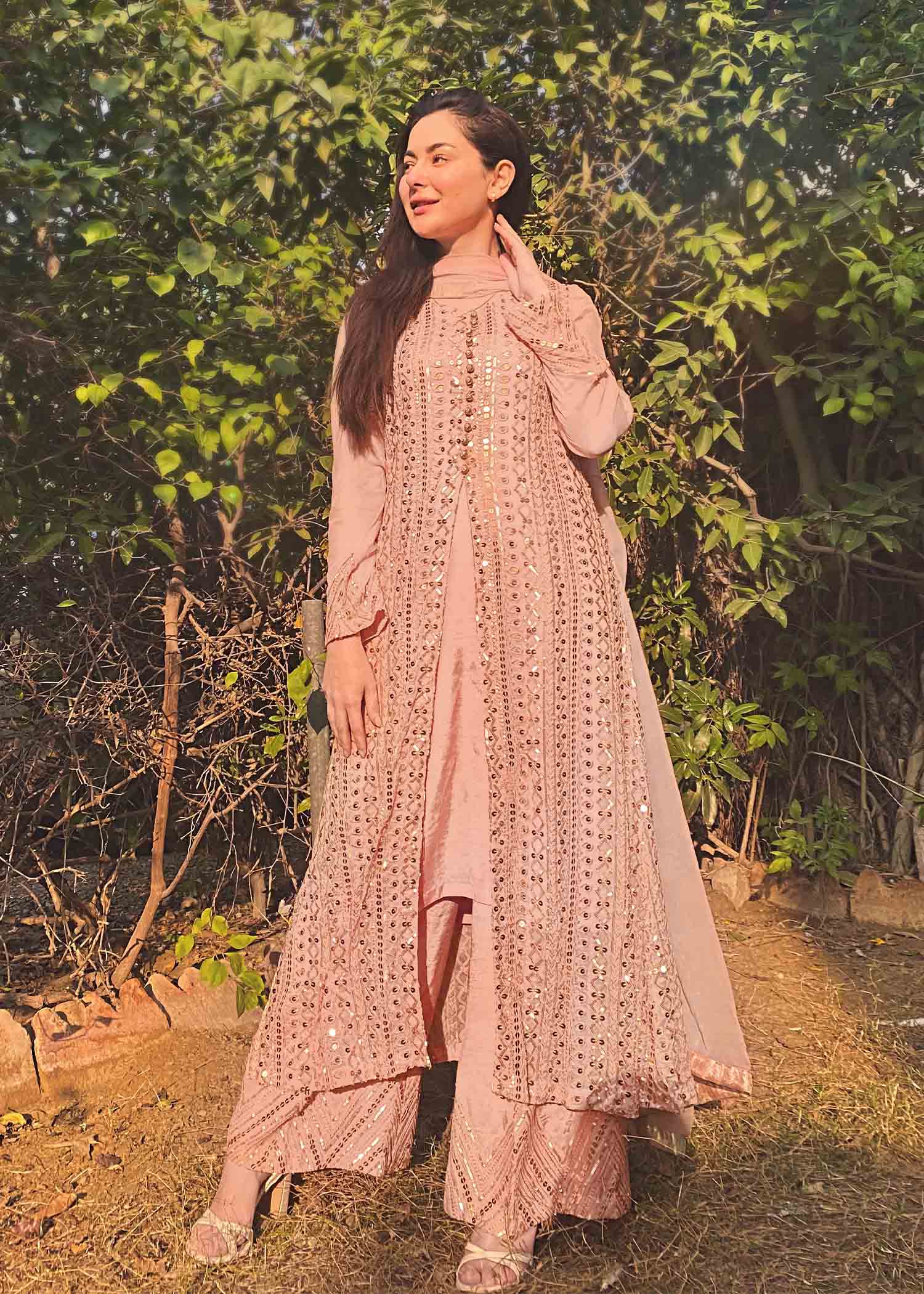chiffon Gown in Peach pink